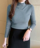【ミニミニストア/miniministore】の韓国リブニットトップス ハイネック 長袖 くすみブルー|ID: prp329100004749554 ipo3291000000034343466