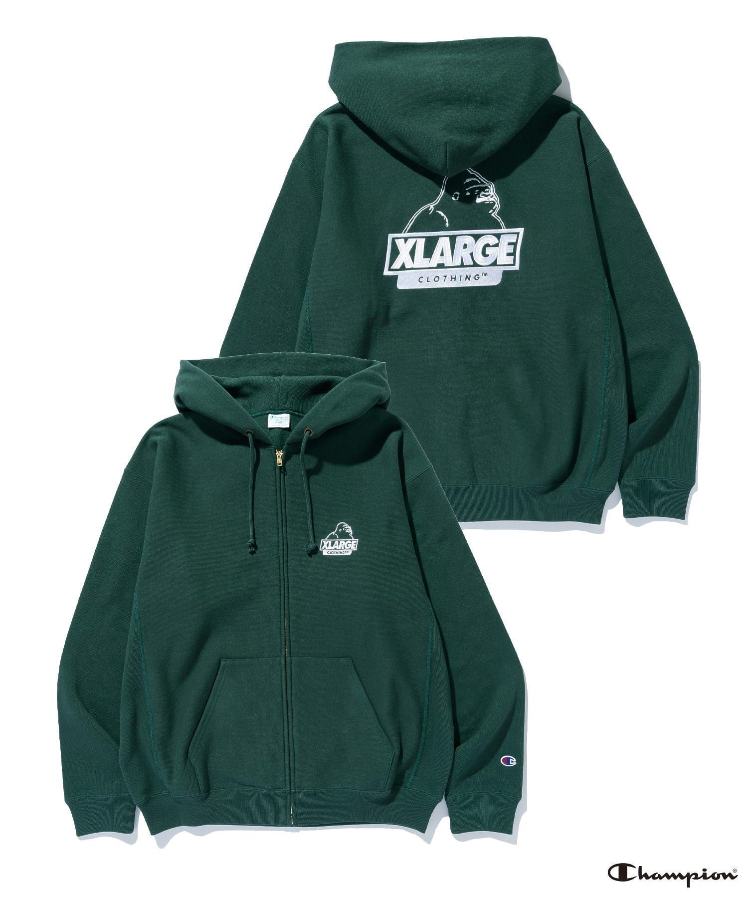 【エクストララージ/XLARGE】のXLARGE×Champion REVERSE WEAVE ZIP UP HOODED SWEATSHIRT インテリア・キッズ・メンズ・レディースファッション・服の通販 founy(ファニー) 　ファッション　Fashion　レディースファッション　Fashion for Women　トップス・カットソー　Cut & Sew Tops　シャツ・ブラウス・オフィスカジュアル　Elegant Blouses & Button-Ups　レディースパーカー・カジュアルフーディー　Casual Hoodies & Sweatshirts　ロングTシャツ・Tシャツ　Longline T-Shirts & Tees　スウェット・クルーネックトップス　Sweatshirts & Crewnecks / Relaxed Fit Sweat Tops　グラフィック　Graphic, Graphic Design　コレクション　Collection, Seasonal Line　ニューヨーク　New York, NYC Style　ベーシック　Basic, Essential　おすすめ　Recommended / Our Picks　GREEN|ID: prp329100004749592 ipo3291000000034479737