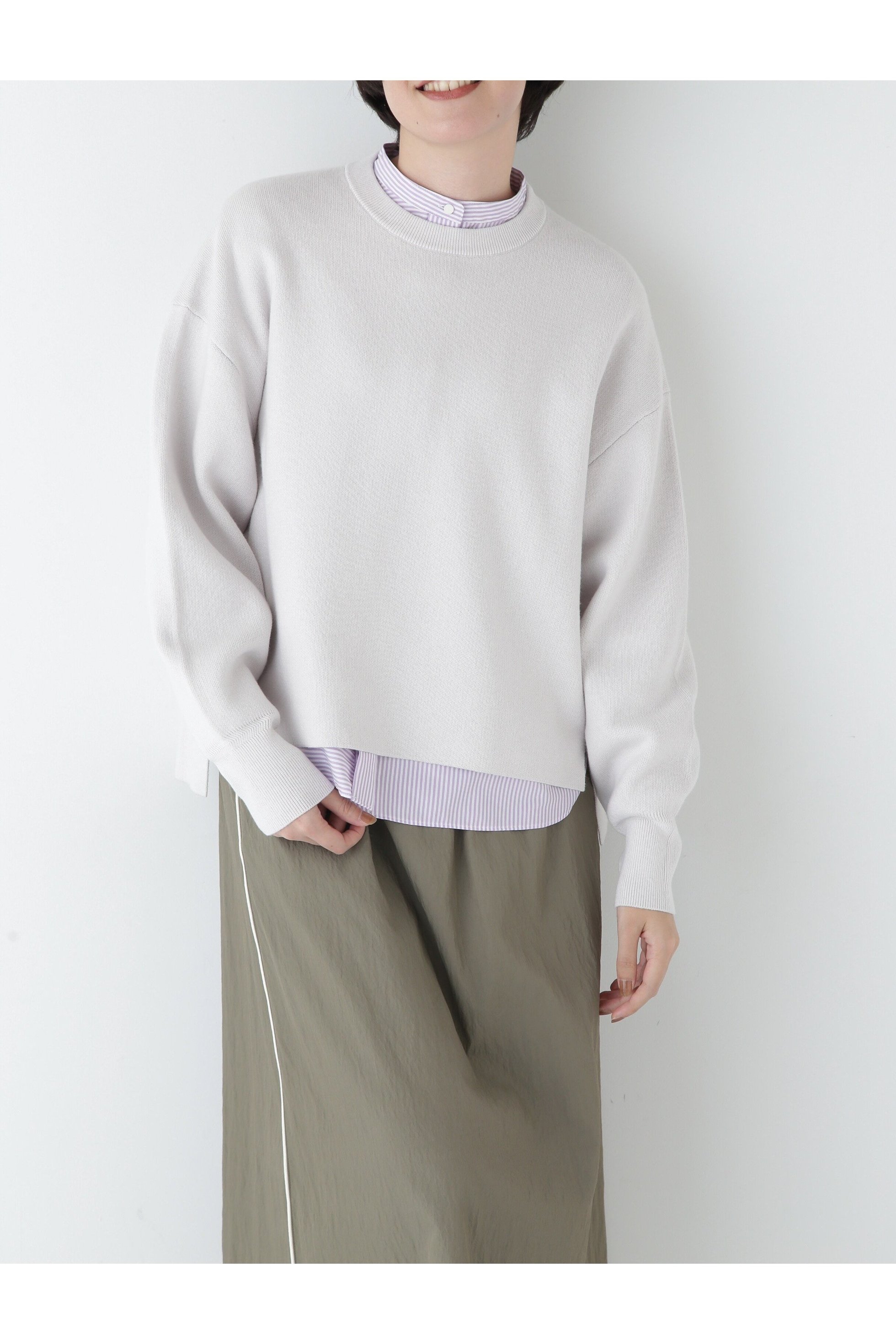 【ヒューマンウーマン/HUMAN WOMAN】のコットンカシミヤジャカードプルオーバー インテリア・キッズ・メンズ・レディースファッション・服の通販 founy(ファニー) 　ファッション　Fashion　レディースファッション　Fashion for Women　トップス・カットソー　Cut & Sew Tops　カジュアルプルオーバー・ニットトップス　Pullovers & Knit Tops / Casual Pullovers　おすすめ　Recommended / Our Picks　ジャカード／ジャガード　Jacquard, Woven Pattern　スタンダード　Standard, Basic　ボックス　Boxy, Box Shape　ボトム　Bottoms, Lower Wear　春　Spring　ライトグレー|ID: prp329100004749781 ipo3291000000034390791