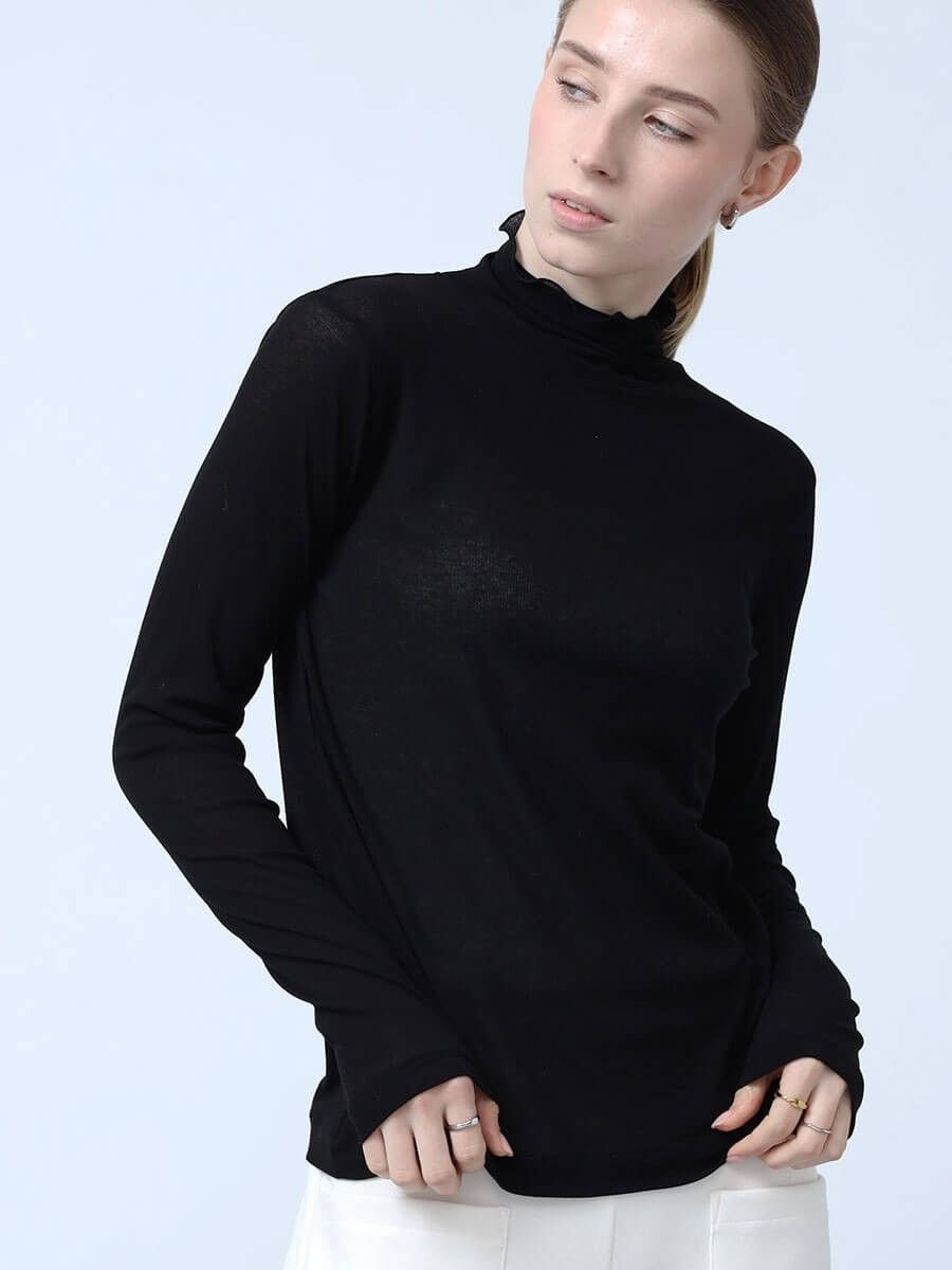 【ラシュッド/LASUD】のスーピマシアーテレコハイネックカットソー インテリア・キッズ・メンズ・レディースファッション・服の通販 founy(ファニー)  ファッション Fashion レディースファッション Fashion for Women トップス・カットソー Cut & Sew Tops カットソー・ベーシックTシャツ Cut-and-Sewn Tops / Stretch Tees & Basics オレンジ Orange スーピマ Supima, Premium Cotton テレコ Ribbed, Rib Stitch エレガント 上品 Elegant ブラック|ID: prp329100004749959 ipo3291000000034359612