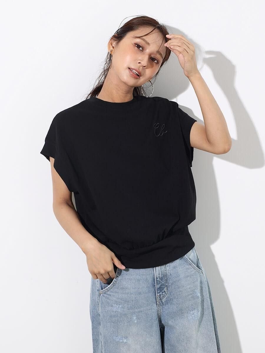 【ヴァン/Vin】のアクセントロゴ刺繍カットソー インテリア・キッズ・メンズ・レディースファッション・服の通販 founy(ファニー)  ファッション Fashion レディースファッション Fashion for Women トップス・カットソー Cut & Sew Tops カットソー・ベーシックTシャツ Cut-and-Sewn Tops / Stretch Tees & Basics カットソー Cut and Sewn Top コンパクト Compact, Small Size シンプル Simple, Minimal スリーブ Sleeve, Long Sleeve / Short Sleeve バランス Balance, Style Balance フレンチ French, French Style ブラウジング Blouson Silhouette, Cinched Waist ボトム Bottoms, Lower Wear ワイド Wide, Wide Fit エレガント 上品 Elegant ブラック|ID: prp329100004749976 ipo3291000000034380852