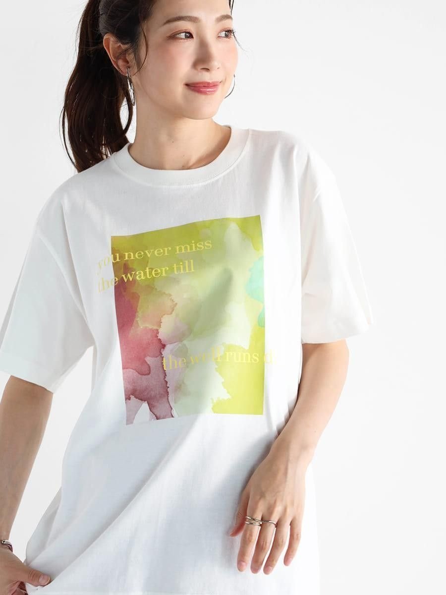 【ヴァン/Vin】の水彩アートTシャツ インテリア・キッズ・メンズ・レディースファッション・服の通販 founy(ファニー)  ファッション Fashion レディースファッション Fashion for Women トップス・カットソー Cut & Sew Tops シャツ・ブラウス・オフィスカジュアル Elegant Blouses & Button-Ups ロングTシャツ・Tシャツ Longline T-Shirts & Tees グラデーション Gradient, Ombre ジャケット Jacket, Outerwear スクエア Square, Square Shape フロント Front, Front Design プリント Print, Printed Pattern オフホワイト|ID: prp329100004749978 ipo3291000000034380864