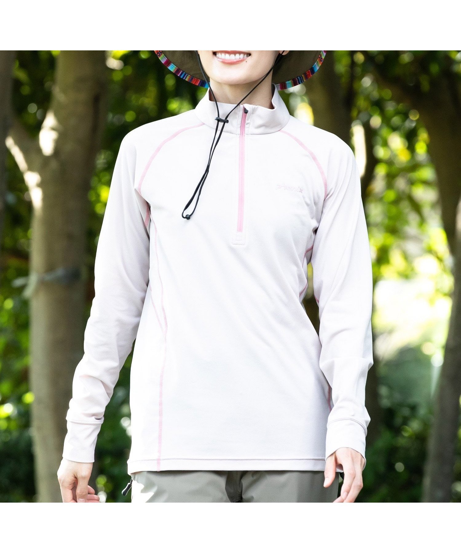 【シフォン/SHIFFON】のphenix outdoor ハーフジップ長袖Tシャツ 速乾 インテリア・キッズ・メンズ・レディースファッション・服の通販 founy(ファニー) 　ファッション　Fashion　レディースファッション　Fashion for Women　トップス・カットソー　Cut & Sew Tops　シャツ・ブラウス・オフィスカジュアル　Elegant Blouses & Button-Ups　ロングTシャツ・Tシャツ　Longline T-Shirts & Tees　アウトドア　Outdoor Clothing　カッティング　Cutting Detail　吸水　Absorbent, Quick-Dry　抗菌　Antibacterial, Bacteria-Resistant　スタイリッシュ　Stylish, Fashionable　ストレッチ　Stretch, Stretchy Fabric　長袖　Long Sleeve, Full Sleeve　おすすめ　Recommended / Our Picks　PINK|ID: prp329100004750408 ipo3291000000034889282