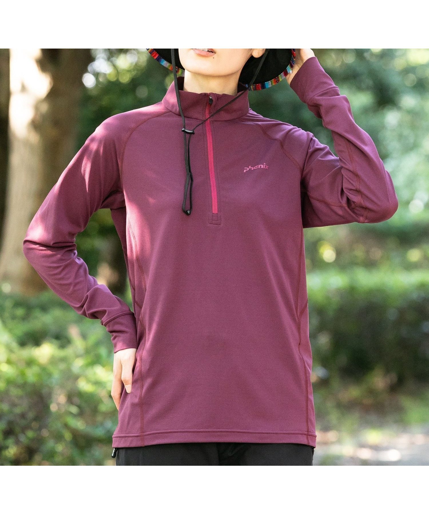 【シフォン/SHIFFON】のphenix outdoor ハーフジップ長袖Tシャツ 速乾 インテリア・キッズ・メンズ・レディースファッション・服の通販 founy(ファニー) 　ファッション　Fashion　レディースファッション　Fashion for Women　トップス・カットソー　Cut & Sew Tops　シャツ・ブラウス・オフィスカジュアル　Elegant Blouses & Button-Ups　ロングTシャツ・Tシャツ　Longline T-Shirts & Tees　アウトドア　Outdoor Clothing　カッティング　Cutting Detail　吸水　Absorbent, Quick-Dry　抗菌　Antibacterial, Bacteria-Resistant　スタイリッシュ　Stylish, Fashionable　ストレッチ　Stretch, Stretchy Fabric　長袖　Long Sleeve, Full Sleeve　おすすめ　Recommended / Our Picks　MAGENTA|ID: prp329100004750408 ipo3291000000034889283