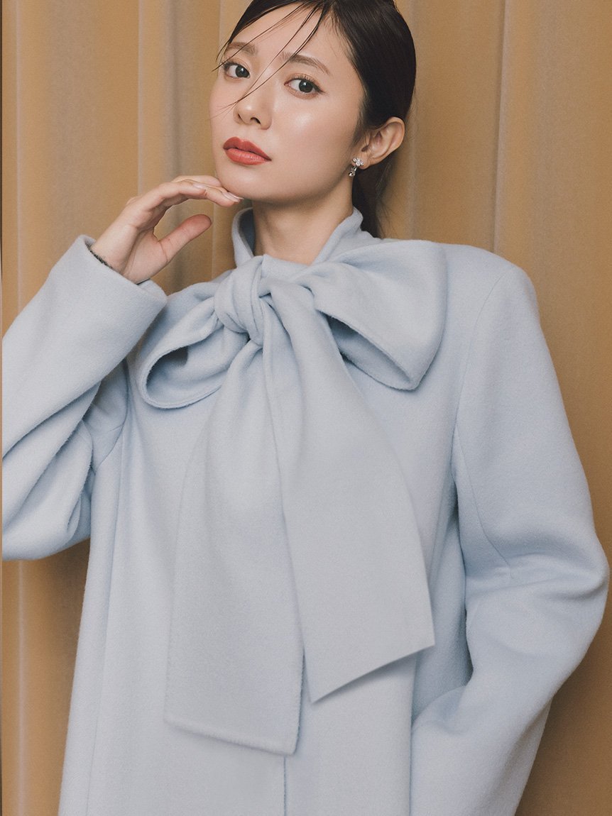 【セルフォード/CELFORD】のリボンストール付きノーカラーコート インテリア・キッズ・メンズ・レディースファッション・服の通販 founy(ファニー) 　ファッション　Fashion　レディースファッション　Fashion for Women　アウター　Coat / Outerwear Collection　コート・ロングコート・ピーコート　Long Coats, Peacoats & More　エレガント 上品　Elegant　ストール　Stole, Wrap　スマート　Smart, Elegant　リボン　Ribbon, Bow　SAX[083]|ID: prp329100004750430 ipo3291000000034782843