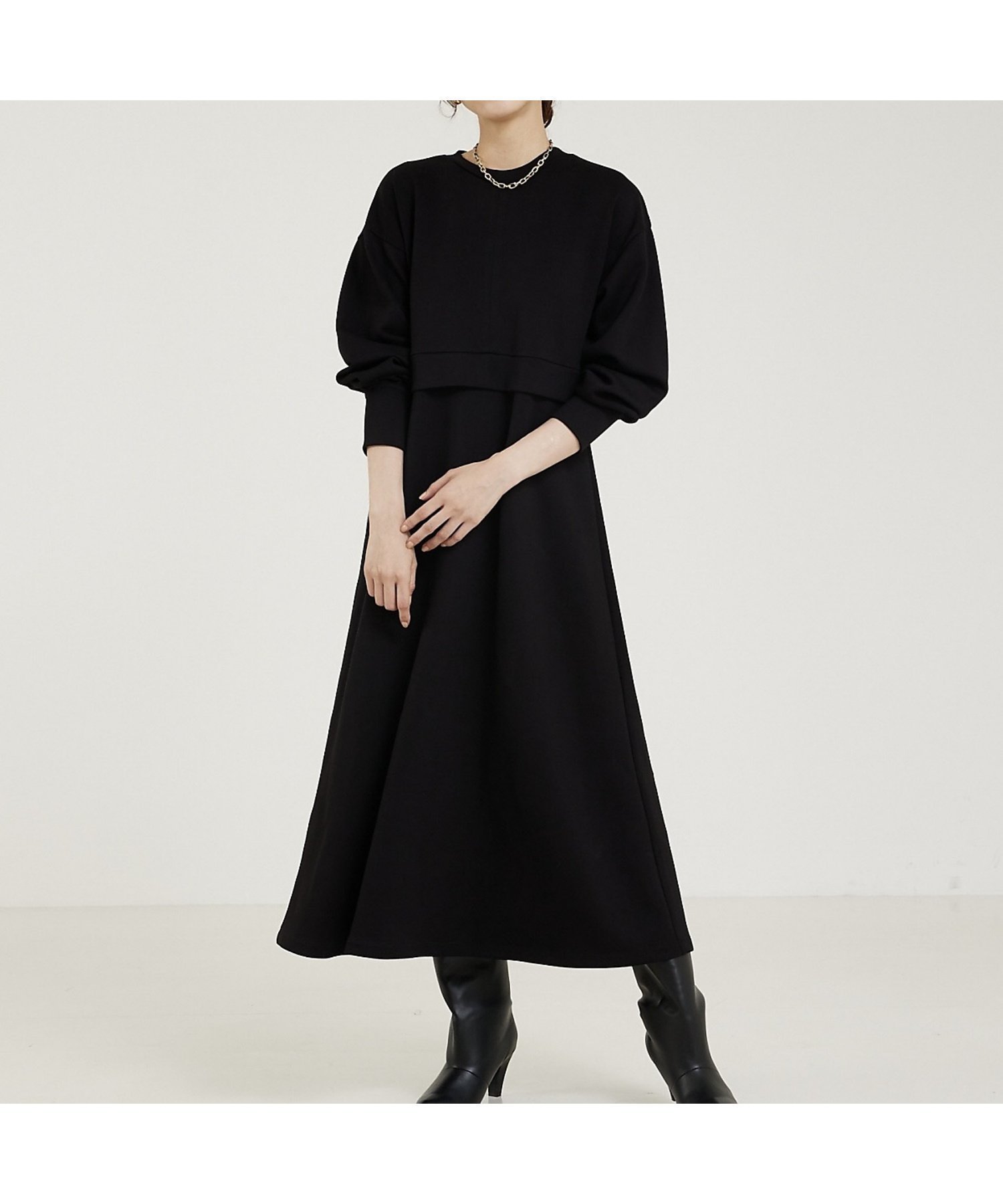 【アバハウスマヴィ/abahouse mavie】の【大人のいちまんワンピ】ライトダンボールフレアーワンピ 人気、トレンドファッション・服の通販 founy(ファニー) 　ファッション　Fashion　レディースファッション　Fashion for Women　ワンピース　Dresses　カットソー　Cut and Sewn Top　シンプル　Simple, Minimal　ネックレス　Necklace, Pendant Necklace　ブルゾン　Blouson, Bomber Jacket　ベスト　Vest, Waistcoat　エレガント 上品　Elegant　切替　Switching, Contrast Panel　 other-1|ID: prp329100004750503 ipo3291000000034499769