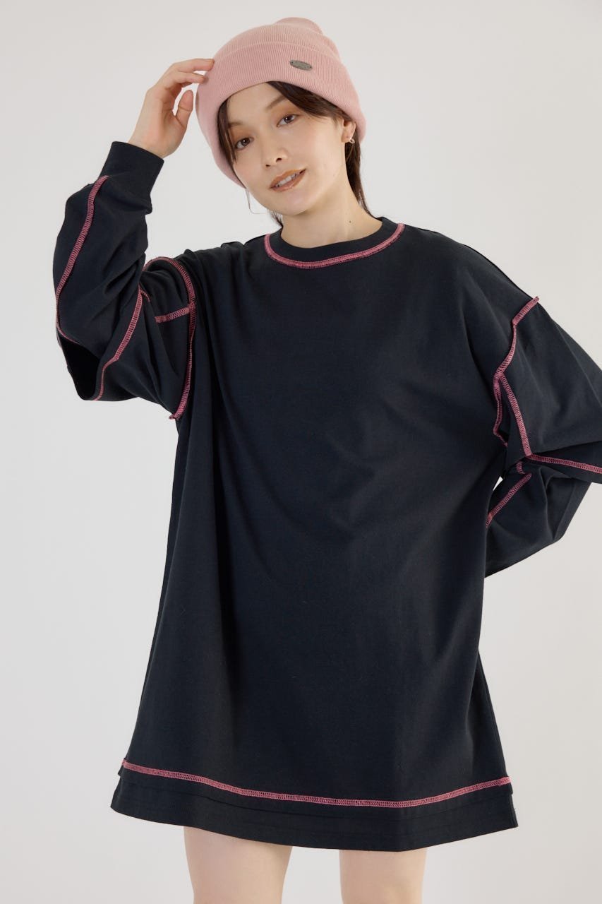 【ロデオクラウンズワイドボウル/RODEO CROWNS WIDE BOWL】のカラーステッチレイヤードワンピース インテリア・キッズ・メンズ・レディースファッション・服の通販 founy(ファニー)  ファッション Fashion レディースファッション Fashion for Women ワンピース Dresses シンプル Simple, Minimal チュニック Tunic, Long Top ロング Long, Long-Length BLK|ID: prp329100004750532 ipo3291000000034349966