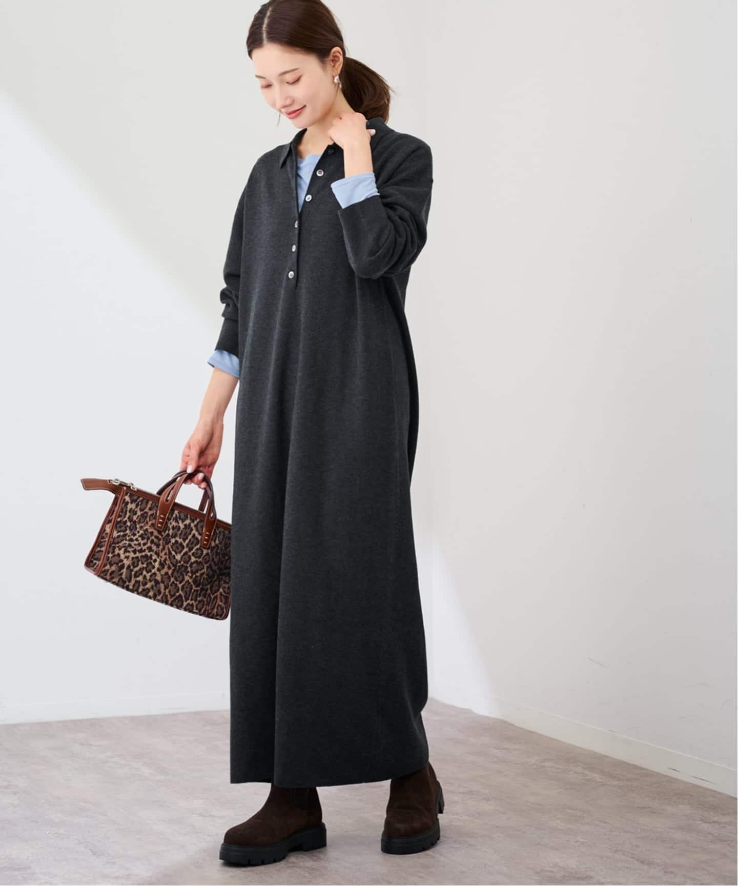 【フレームワーク/FRAMeWORK】のポロシャツニットワンピース インテリア・キッズ・メンズ・レディースファッション・服の通販 founy(ファニー) 　ファッション　Fashion　レディースファッション　Fashion for Women　ワンピース　Dresses　ニットワンピース　Knit Dresses　ベスト　Vest, Waistcoat　ボーダー　Border, Stripe　無地　Plain, Solid Color　グレー|ID: prp329100004750550 ipo3291000000034896739