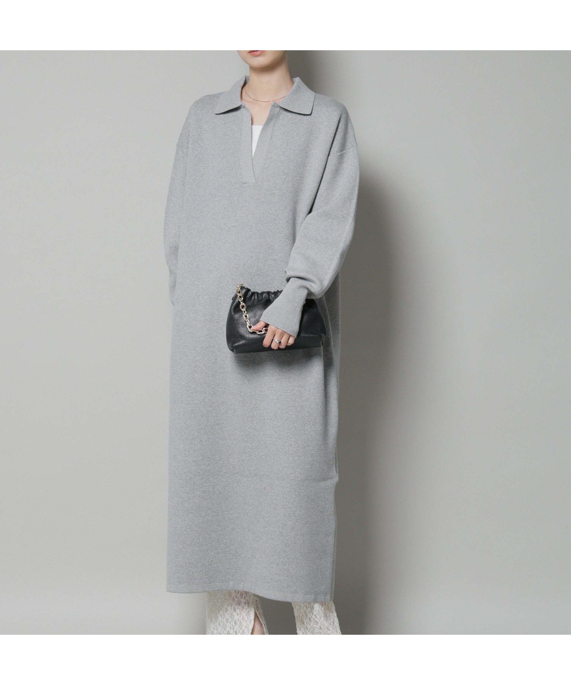 【ナノ ユニバース/nano universe】のスウェットライク衿付きスキッパーニットワンピース インテリア・キッズ・メンズ・レディースファッション・服の通販 founy(ファニー) 　ファッション　Fashion　レディースファッション　Fashion for Women　ワンピース　Dresses　ニットワンピース　Knit Dresses　インナー　Innerwear　ウォッシャブル　Machine Washable　カットソー　Cut and Sewn Top　スウェット / スエット　Sweatshirt, Sweatwear　スキッパー　Skipper, Open Collar　タートルネック　Turtleneck, High Neck　トレンド　Trend, Trending Now　ネックレス　Necklace, Pendant Necklace　ベーシック　Basic, Essential　アウトレット　Outlet / Clearance　おすすめ　Recommended / Our Picks　2025年　2025　2025-2026秋冬・A/W　Autumn/Winter 2025–26 AW25–26　グレー|ID: prp329100004750562 ipo3291000000034350155