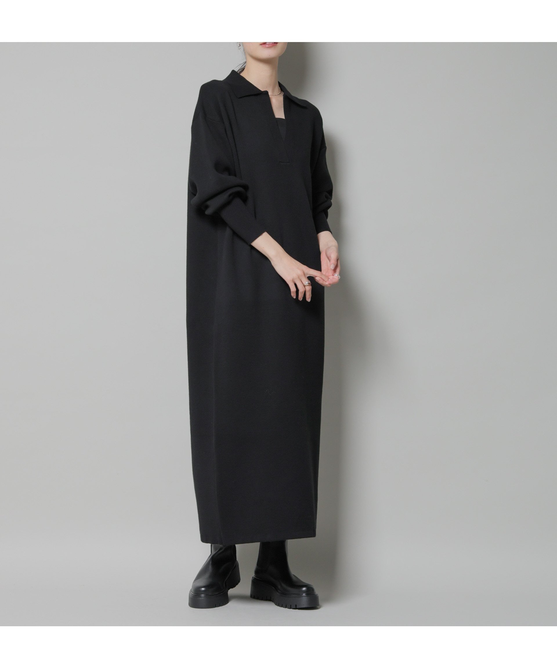 【ナノ ユニバース/nano universe】のスウェットライク衿付きスキッパーニットワンピース 人気、トレンドファッション・服の通販 founy(ファニー) 　ファッション　Fashion　レディースファッション　Fashion for Women　ワンピース　Dresses　ニットワンピース　Knit Dresses　インナー　Innerwear　ウォッシャブル　Machine Washable　カットソー　Cut and Sewn Top　スウェット / スエット　Sweatshirt, Sweatwear　スキッパー　Skipper, Open Collar　タートルネック　Turtleneck, High Neck　トレンド　Trend, Trending Now　ネックレス　Necklace, Pendant Necklace　ベーシック　Basic, Essential　アウトレット　Outlet / Clearance　おすすめ　Recommended / Our Picks　2025年　2025　2025-2026秋冬・A/W　Autumn/Winter 2025–26 AW25–26　 other-1|ID: prp329100004750562 ipo3291000000035088750