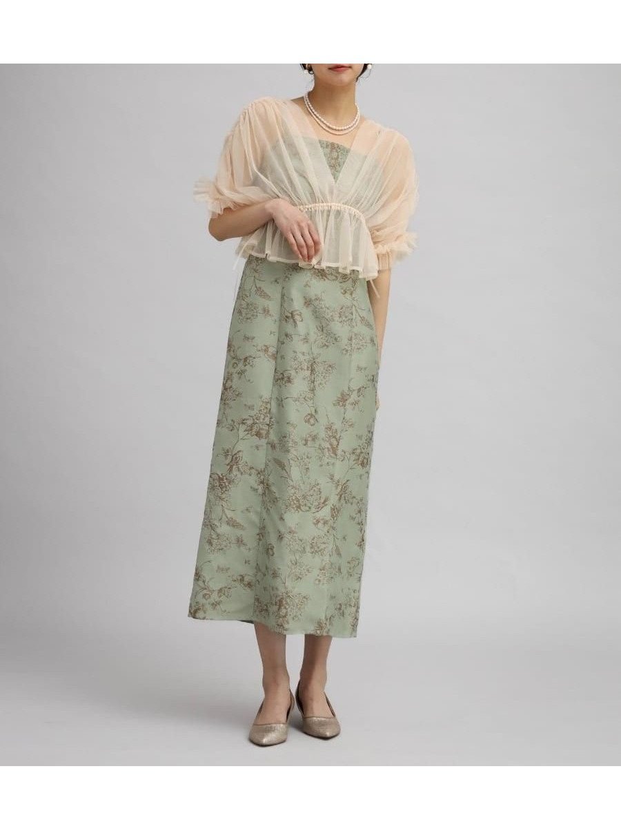 【ラシュッド/LASUD】のチュールボレロフラワードレス インテリア・キッズ・メンズ・レディースファッション・服の通販 founy(ファニー) 　ファッション　Fashion　レディースファッション　Fashion for Women　アウター　Coat / Outerwear Collection　ボレロ・ショート丈ジャケット / ドレス羽織りに　Boleros & Short Jackets　ワンピース　Dresses　フォーマル・パーティードレス・結婚式用ドレス　Elegant & Casual Dresses　おすすめ　Recommended / Our Picks　シャーリング　Shirring, Ruched　フラワー　Flower, Floral　ボレロ　Bolero, Short Cardigan　モチーフ　Motif, Design Theme　グリーン|ID: prp329100004750569 ipo3291000000034350202