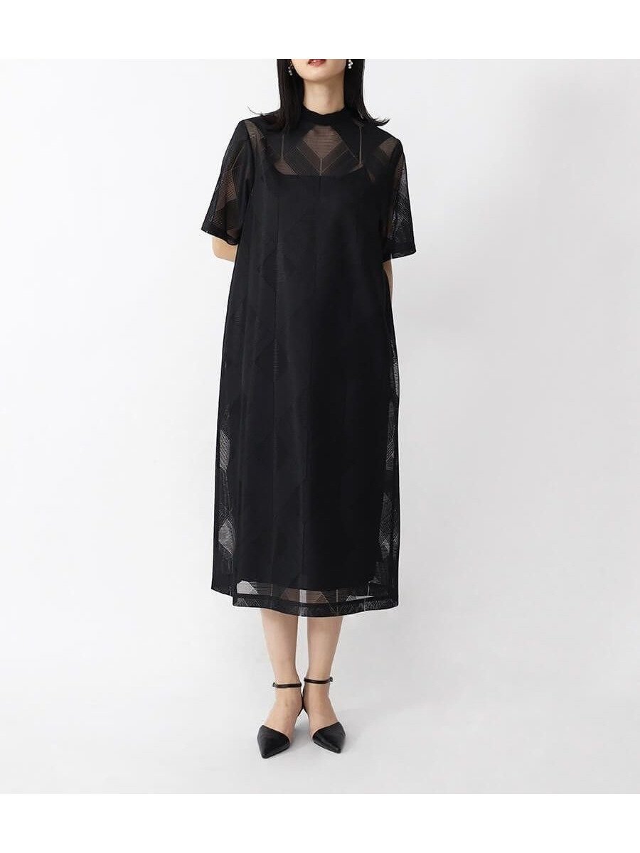 【ラシュッド/LASUD】のパネルレースハーフスリーブワンピース 人気、トレンドファッション・服の通販 founy(ファニー) 　ファッション　Fashion　レディースファッション　Fashion for Women　ワンピース　Dresses　インナー　Innerwear　キャミソール　Camisole, Spaghetti Strap Top　コレクション　Collection, Seasonal Line　スリーブ　Sleeve, Long Sleeve / Short Sleeve　デコルテ　Décolleté, Neckline　ハーフ　Half, Half-Length　バランス　Balance, Style Balance　モックネック　Mock Neck, Short Turtleneck　レース　Lace, Lace Fabric　 other-1|ID: prp329100004750571 ipo3291000000034551095