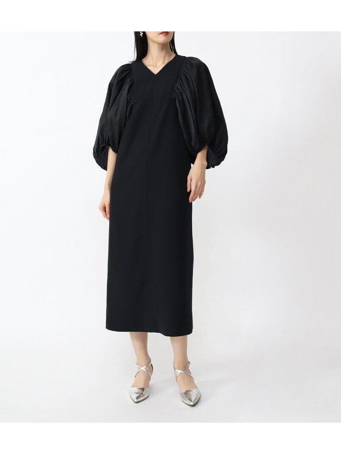 【ラシュッド/LASUD】のボールドスリーブVネックワンピース インテリア・キッズ・メンズ・レディースファッション・服の通販 founy(ファニー) https://founy.com/ ファッション Fashion レディースファッション Fashion for Women ワンピース Dresses ギャザー Gathered, Ruffled コレクション Collection, Seasonal Line スリーブ Sleeve, Long Sleeve / Short Sleeve エレガント 上品 Elegant |ID: prp329100004750572 ipo3291000000034699245