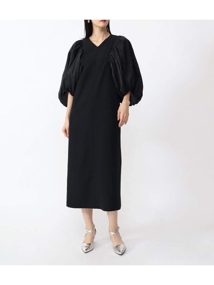 【ラシュッド/LASUD】のボールドスリーブVネックワンピース インテリア・キッズ・メンズ・レディースファッション・服の通販 founy(ファニー) ファッション Fashion レディースファッション Fashion for Women ワンピース Dresses ギャザー Gathered, Ruffled コレクション Collection, Seasonal Line スリーブ Sleeve, Long Sleeve / Short Sleeve エレガント 上品 Elegant ブラック|ID: prp329100004750572 ipo3291000000034699246