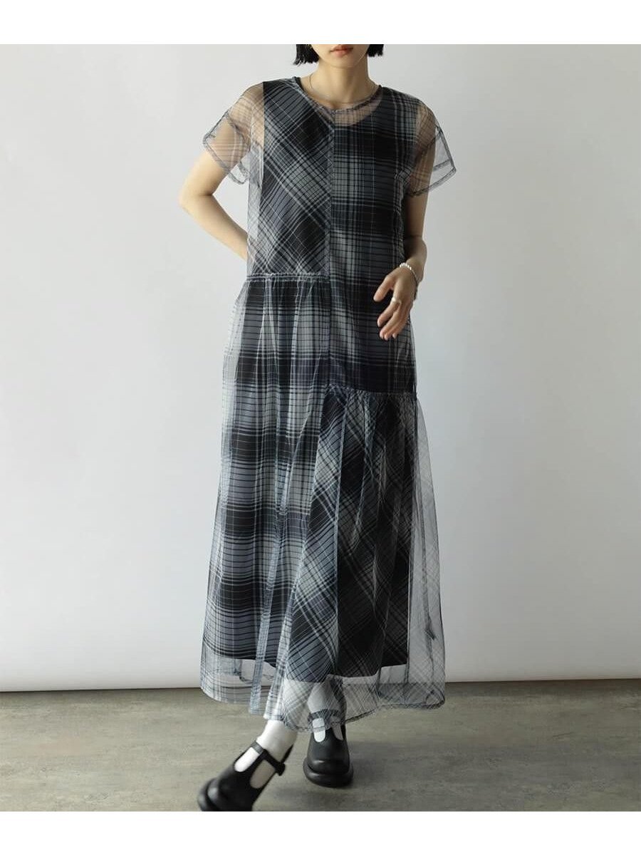 【ラシュッド/LASUD】の切り替えデザインチェックチュールワンピース 人気、トレンドファッション・服の通販 founy(ファニー) 　ファッション　Fashion　レディースファッション　Fashion for Women　ワンピース　Dresses　おすすめ　Recommended / Our Picks　チェック　Check, Plaid, Tartan　チュール　Tulip, Tulip Motif　トレンド　Trend, Trending Now　 other-1|ID: prp329100004750601 ipo3291000000034350366
