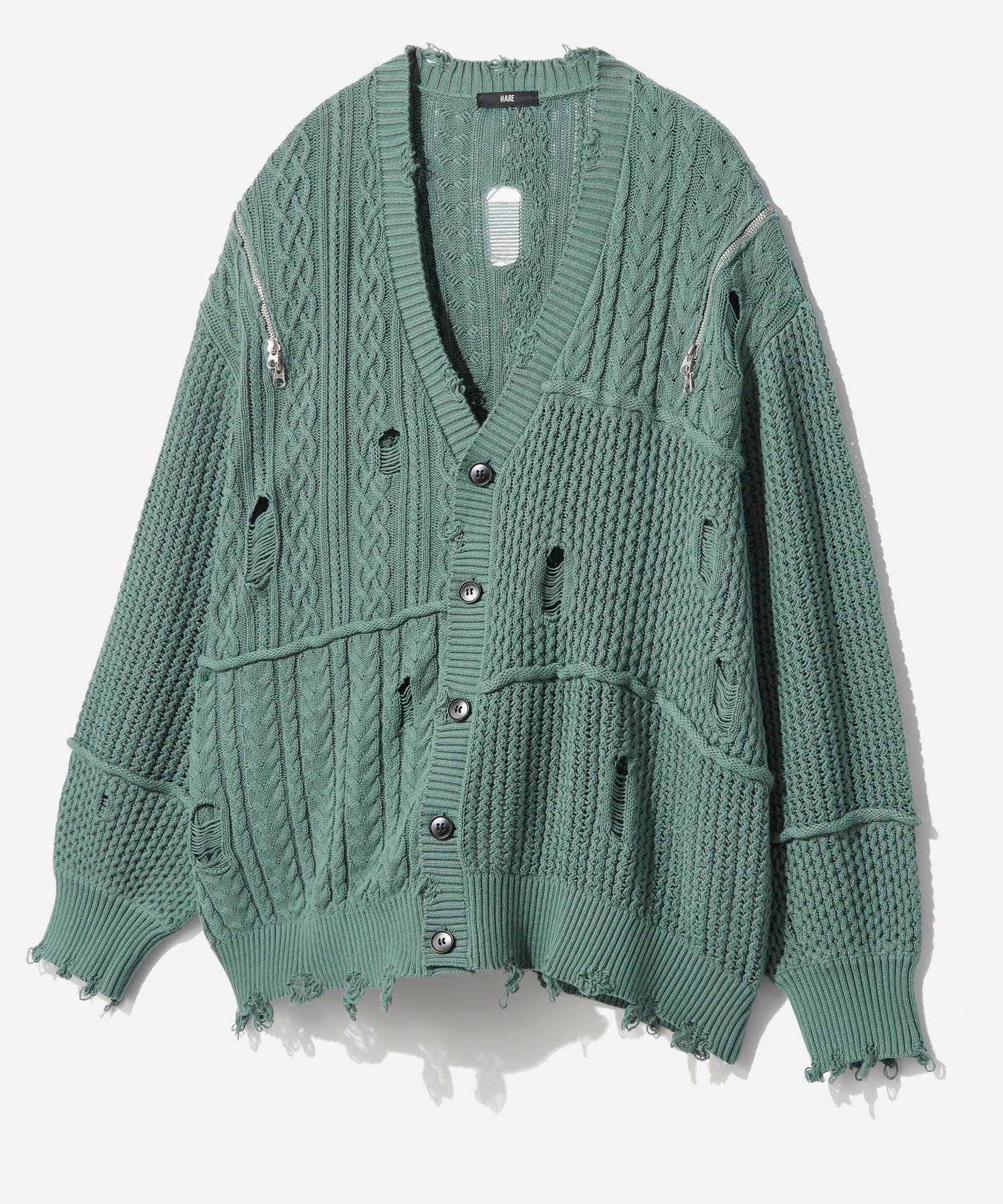 【ハレ/HARE】のBIGダメージZIPカーディガン インテリア・キッズ・メンズ・レディースファッション・服の通販 founy(ファニー) 　ファッション　Fashion　レディースファッション　Fashion for Women　トップス・カットソー　Cut & Sew Tops　カーディガン・羽織り　Layered Style Cardigans　インナー　Innerwear　ヴィンテージ　Vintage Style　カーディガン　Cardigan, Knitwear　ダメージ　Distressed, Destroyed　チェック　Check, Plaid, Tartan　フィット　Fit, Slim Fit　無地　Plain, Solid Color　リラックス　Relax, Relaxed Fit　ブルー84|ID: prp329100004750641 ipo3291000000035020658