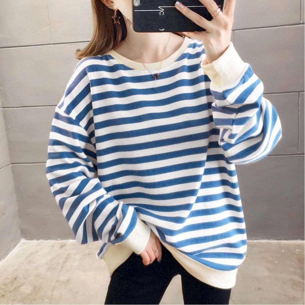 【ミニミニストア/miniministore】のボーダー柄 スウェット 配色 トレーナー インテリア・キッズ・メンズ・レディースファッション・服の通販 founy(ファニー)  ファッション Fashion レディースファッション Fashion for Women トップス・カットソー Cut & Sew Tops レディースパーカー・カジュアルフーディー Casual Hoodies & Sweatshirts スウェット・クルーネックトップス Sweatshirts & Crewnecks / Relaxed Fit Sweat Tops カットソー Cut and Sewn Top スウェット / スエット Sweatshirt, Sweatwear チュニック Tunic, Long Top トレーナー Sweatshirt, Trainer 長袖 Long Sleeve, Full Sleeve ビッグ Big, Oversized ボーダー Border, Stripe ロング Long, Long-Length ブルー|ID: prp329100004750670 ipo3291000000034350892