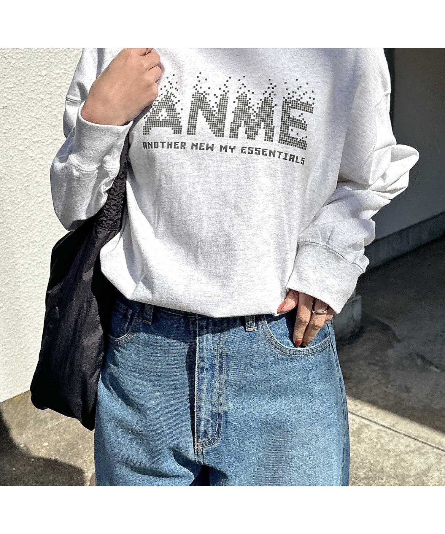 【アンドミー/andme】のANME ピクセル ロゴ プリント 長袖 Tシャツ ANME アンメ インテリア・キッズ・メンズ・レディースファッション・服の通販 founy(ファニー) 　ファッション　Fashion　レディースファッション　Fashion for Women　トップス・カットソー　Cut & Sew Tops　シャツ・ブラウス・オフィスカジュアル　Elegant Blouses & Button-Ups　ロングTシャツ・Tシャツ　Longline T-Shirts & Tees　ヴィンテージ　Vintage Style　長袖　Long Sleeve, Full Sleeve　プリント　Print, Printed Pattern　オートミール杢|ID: prp329100004750719 ipo3291000000034478360