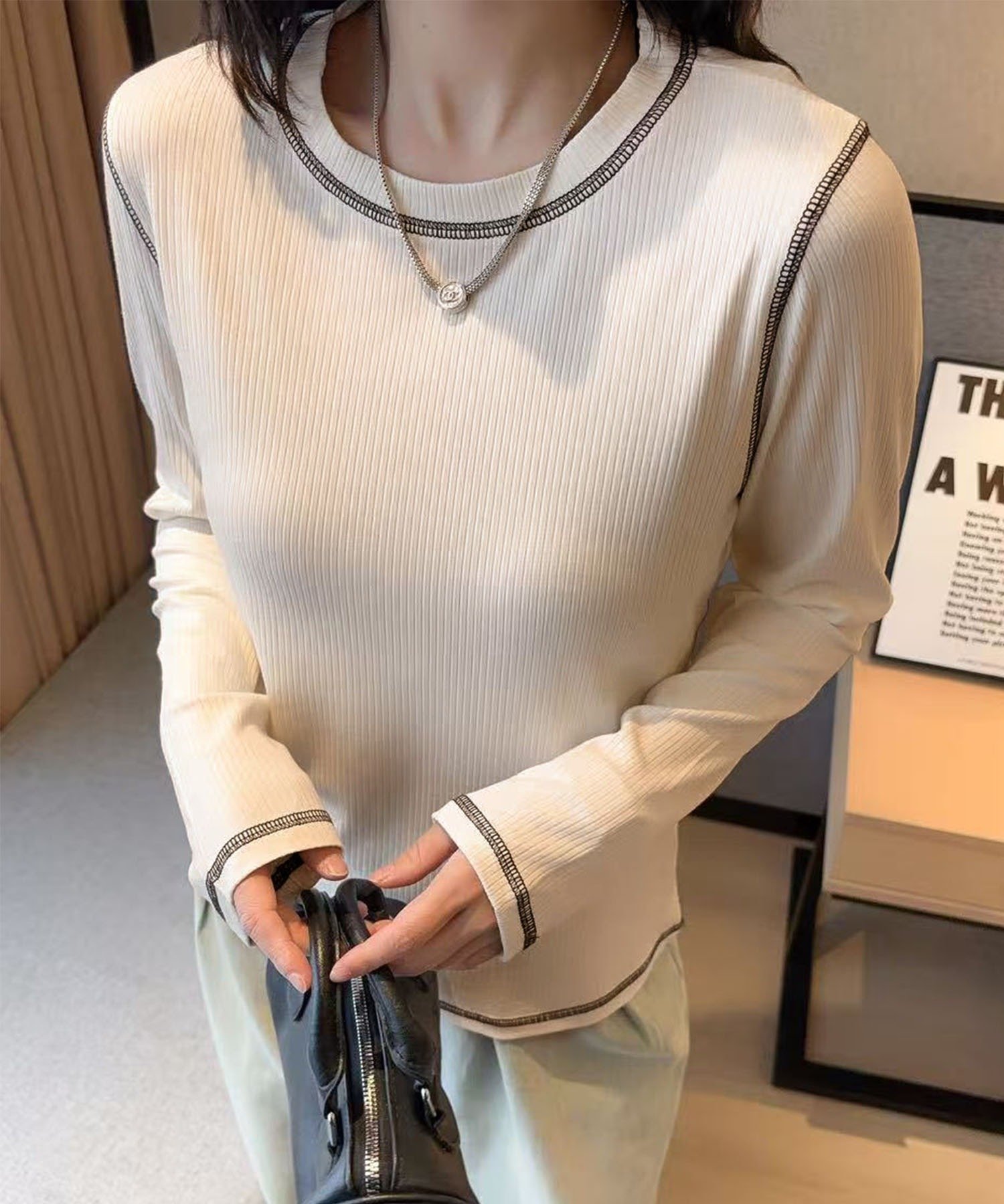 【アイモハ/aimoha】の【BANICO】リブ長袖プルオーバートップス インテリア・キッズ・メンズ・レディースファッション・服の通販 founy(ファニー) 　ファッション　Fashion　レディースファッション　Fashion for Women　トップス・カットソー　Cut & Sew Tops　カジュアルプルオーバー・ニットトップス　Pullovers & Knit Tops / Casual Pullovers　長袖　Long Sleeve, Full Sleeve　ベージュ|ID: prp329100004750757 ipo3291000000034351521