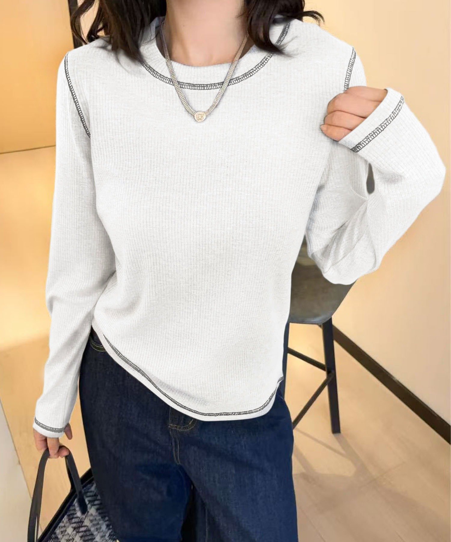 【アイモハ/aimoha】の【BANICO】リブ長袖プルオーバートップス インテリア・キッズ・メンズ・レディースファッション・服の通販 founy(ファニー) 　ファッション　Fashion　レディースファッション　Fashion for Women　トップス・カットソー　Cut & Sew Tops　カジュアルプルオーバー・ニットトップス　Pullovers & Knit Tops / Casual Pullovers　長袖　Long Sleeve, Full Sleeve　ホワイト|ID: prp329100004750757 ipo3291000000034351522