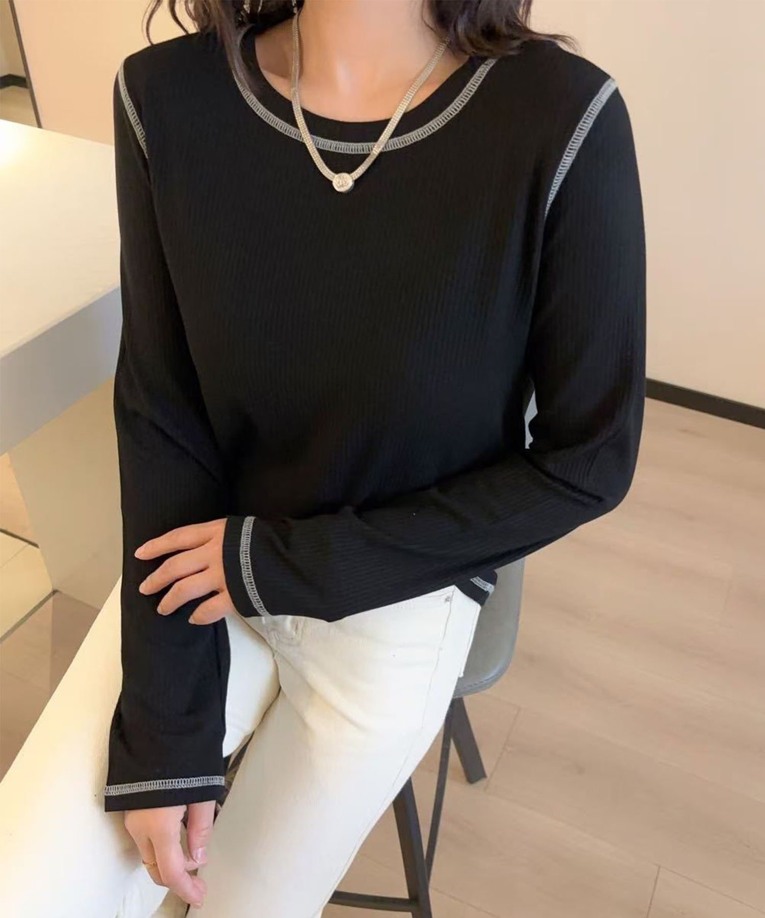 【アイモハ/aimoha】の【BANICO】リブ長袖プルオーバートップス インテリア・キッズ・メンズ・レディースファッション・服の通販 founy(ファニー) 　ファッション　Fashion　レディースファッション　Fashion for Women　トップス・カットソー　Cut & Sew Tops　カジュアルプルオーバー・ニットトップス　Pullovers & Knit Tops / Casual Pullovers　長袖　Long Sleeve, Full Sleeve　ブラック|ID: prp329100004750757 ipo3291000000034351524