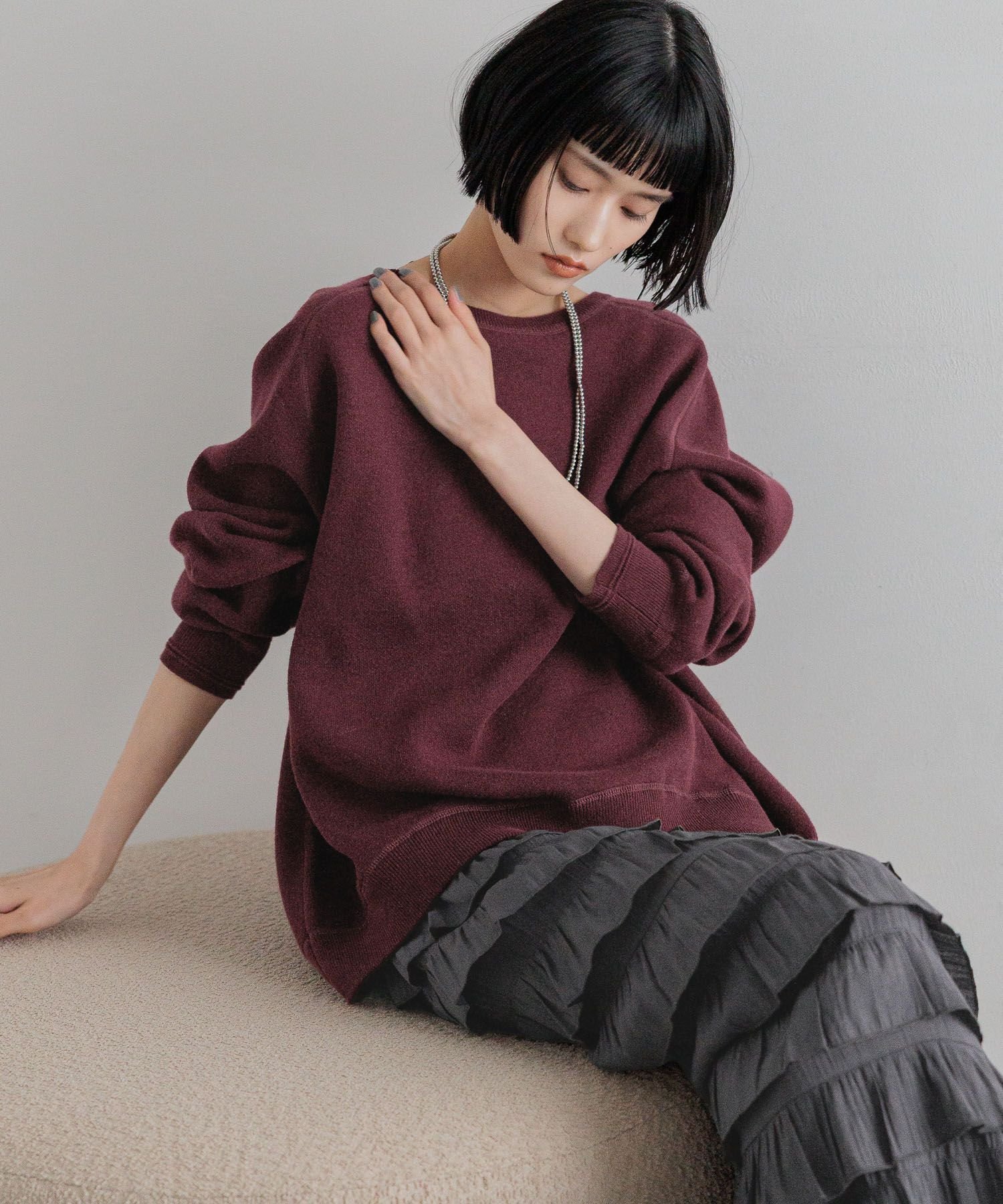 【ローリーズファーム/LOWRYS FARM】のスウェットライクニット インテリア・キッズ・メンズ・レディースファッション・服の通販 founy(ファニー)  ファッション Fashion レディースファッション Fashion for Women トップス・カットソー Cut & Sew Tops ニット Knit Tops & Sweaters レディースパーカー・カジュアルフーディー Casual Hoodies & Sweatshirts スウェット・クルーネックトップス Sweatshirts & Crewnecks / Relaxed Fit Sweat Tops おすすめ Recommended / Our Picks シンプル Simple, Minimal スウェット / スエット Sweatshirt, Sweatwear フェミニン Feminine, Girly フレア Flare, Flared ラウンド Round, Round Neck レッド|ID: prp329100004750762 ipo3291000000034351565