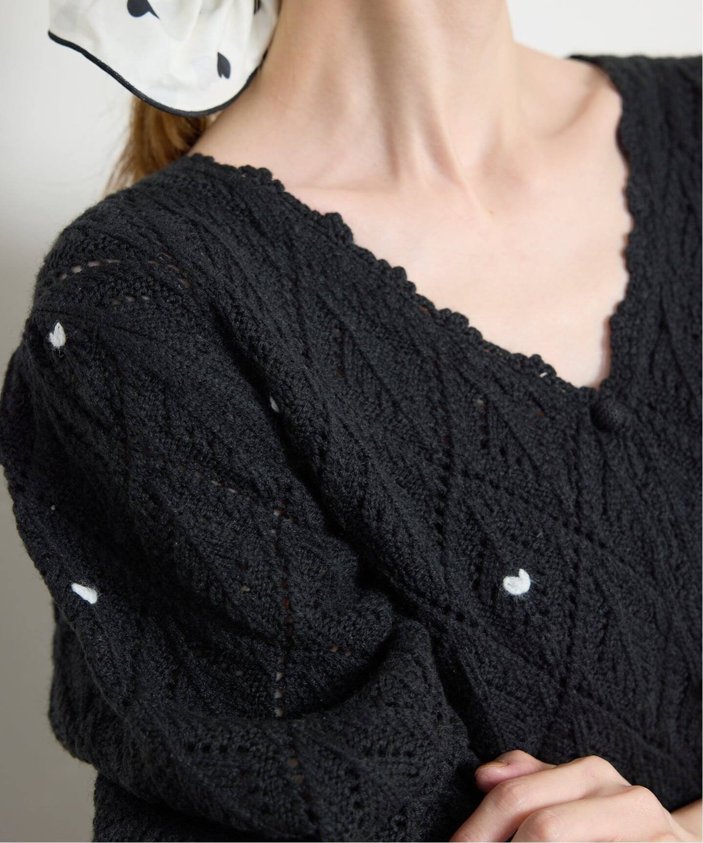 【スローブ イエナ/SLOBE IENA】の【Jeu de Coeurs Pois】ハートカーディガン インテリア・キッズ・メンズ・レディースファッション・服の通販 founy(ファニー) 　ファッション　Fashion　レディースファッション　Fashion for Women　トップス・カットソー　Cut & Sew Tops　カーディガン・羽織り　Layered Style Cardigans　2025年　2025　2025-2026秋冬・A/W　Autumn/Winter 2025–26 AW25–26　おすすめ　Recommended / Our Picks　かぎ針　Crochet　カーディガン　Cardigan, Knitwear　コレクション　Collection, Seasonal Line　コンパクト　Compact, Small Size　デニム　Denim, Jeans Material　ドット　Polka Dot, Dot Pattern　フェミニン　Feminine, Girly　モノトーン　Monotone, Black and White　羽織　Haori, Light Jacket　ブラック|ID: prp329100004750814 ipo3291000000034512750