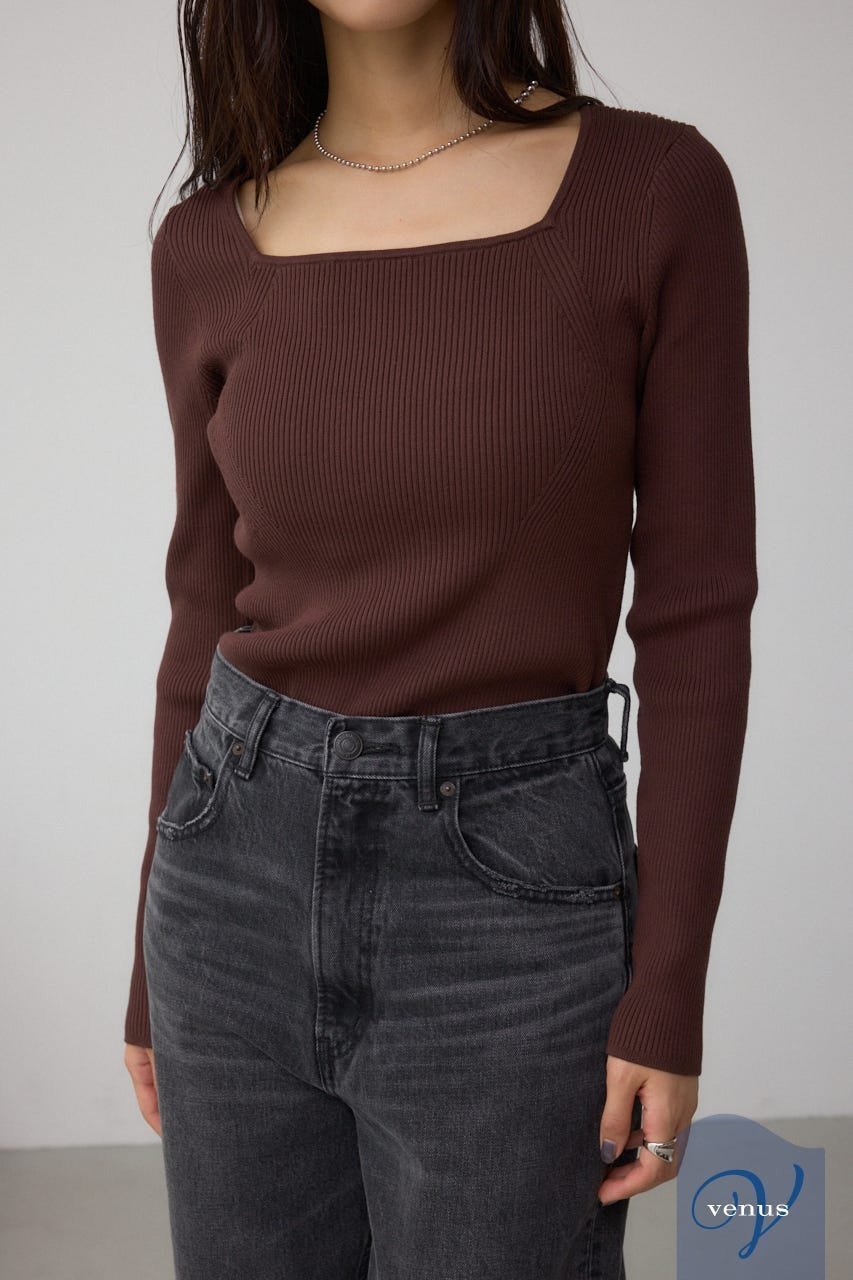 【アズール バイ マウジー/AZUL by moussy】のVENUSスクエアネックリブニット インテリア・キッズ・メンズ・レディースファッション・服の通販 founy(ファニー)  ファッション Fashion レディースファッション Fashion for Women トップス・カットソー Cut & Sew Tops ニット Knit Tops & Sweaters インナー Innerwear シンプル Simple, Minimal ストレッチ Stretch, Stretchy Fabric ベーシック Basic, Essential ボトム Bottoms, Lower Wear リブニット Rib Knit, Ribbed Knit BRN|ID: prp329100004750896 ipo3291000000034352515