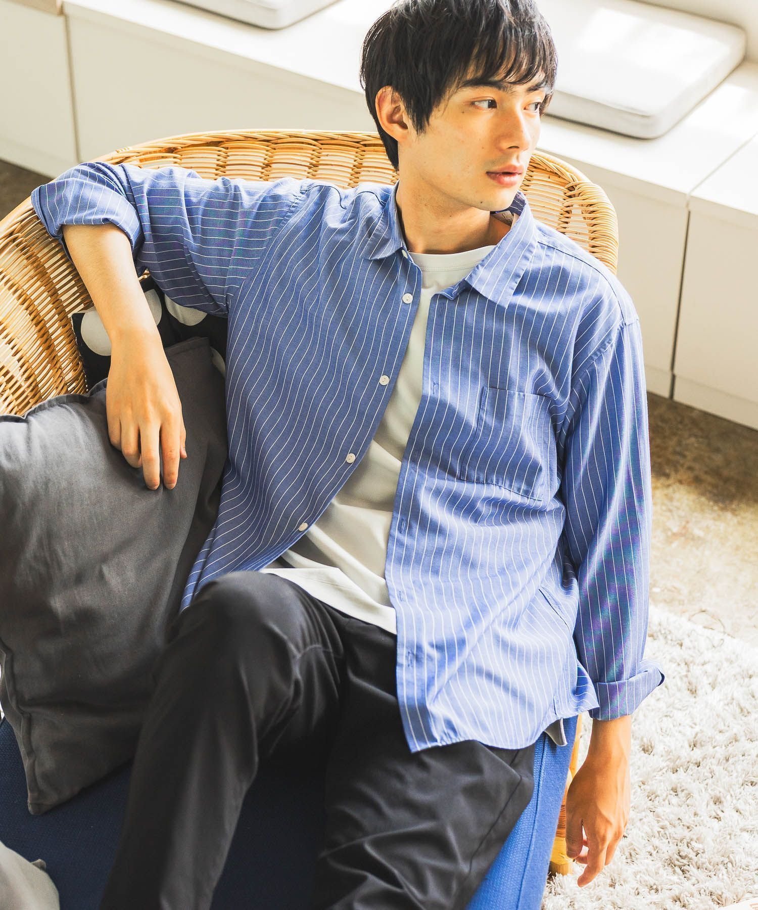【グローバルワーク/GLOBAL WORK / MEN】のサラサマレギュラーシャツ/長袖/575772 インテリア・キッズ・メンズ・レディースファッション・服の通販 founy(ファニー)  ファッション Fashion メンズファッション Fashion for Men おすすめ Recommended / Our Picks インナー Innerwear カフス Cuff Design ストライプ Stripe, Striped Pattern スラックス Slacks, Dress Pants トレンド Trend, Trending Now ボトム Bottoms, Lower Wear エレガント 上品 Elegant 長袖 Long Sleeve, Full Sleeve ブルーストライプ84|ID: prp329100004750939 ipo3291000000034352859