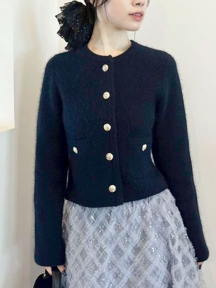 【リリーブラウン/Lily Brown】の【WEB限定カラー】金釦フォックスニットジャケット インテリア・キッズ・メンズ・レディースファッション・服の通販 founy(ファニー) 　ファッション　Fashion　レディースファッション　Fashion for Women　アウター　Coat / Outerwear Collection　レディースジャケット・軽アウター　Jackets　ウォーム　Warm Fabric　コンパクト　Compact, Small Size　スマート　Smart, Elegant　バランス　Balance, Style Balance　フォックス　Fox, Fox Fur　エレガント 上品　Elegant　A/W・秋冬　Autumn/Winter　NVY[089]|ID: prp329100004751015 ipo3291000000034353287