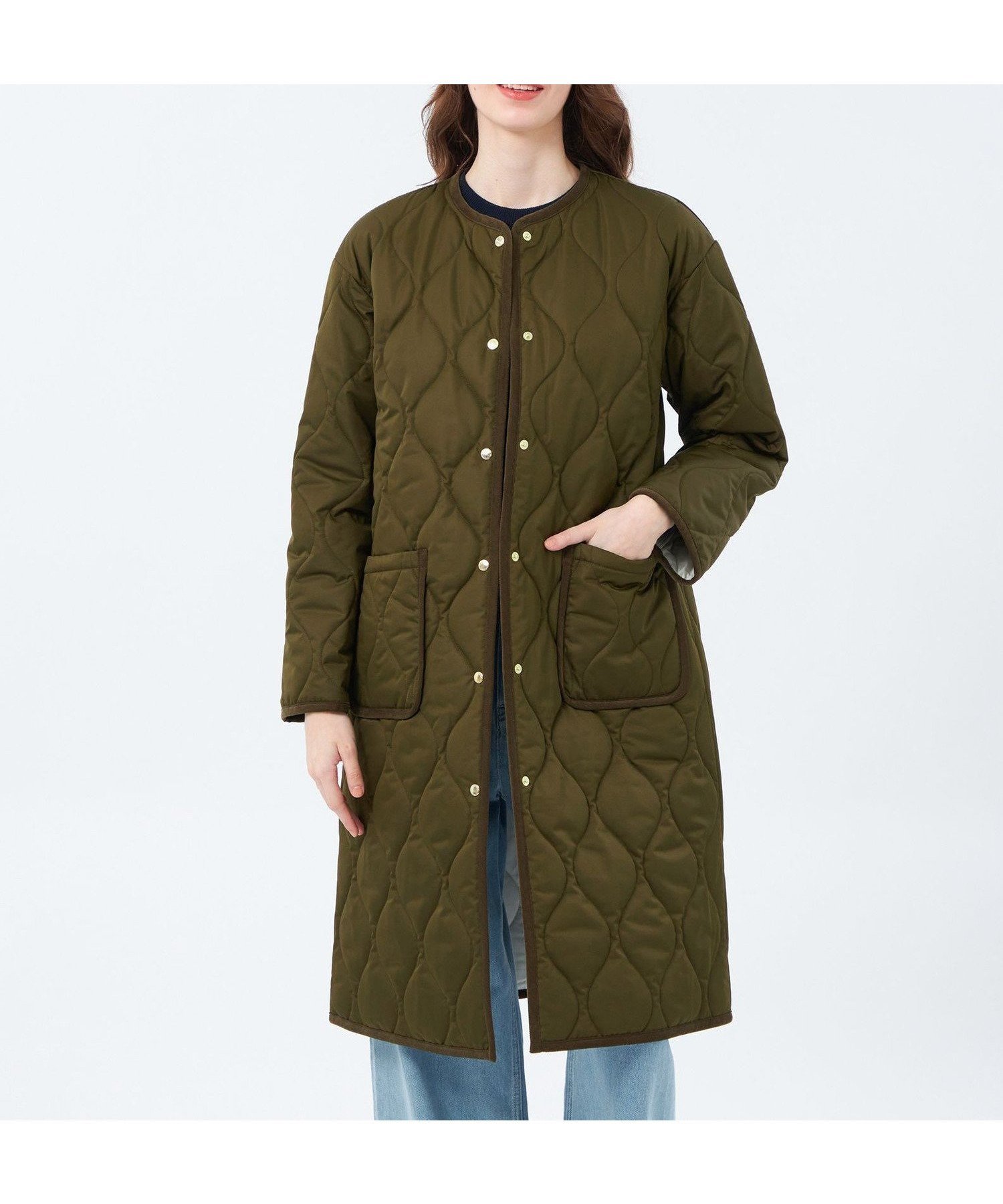 【マッキントッシュ フィロソフィー/MACKINTOSH PHILOSOPHY】の【WEB 一部店舗限定】キルティングロングコート インテリア・キッズ・メンズ・レディースファッション・服の通販 founy(ファニー) 　ファッション　Fashion　レディースファッション　Fashion for Women　アウター　Coat / Outerwear Collection　コート・ロングコート・ピーコート　Long Coats, Peacoats & More　おすすめ　Recommended / Our Picks　コンパクト　Compact, Small Size　コーティング　Coating, Coated Finish　コーデュロイ　Corduroy, Cord Fabric　シンプル　Simple, Minimal　タフタ　Taffeta, Structured Fabric　ドット　Polka Dot, Dot Pattern　パイピング　Piping, Trim Design　冬　Winter / This Winter　秋　Autumn　カーキ|ID: prp329100004751019 ipo3291000000034539060