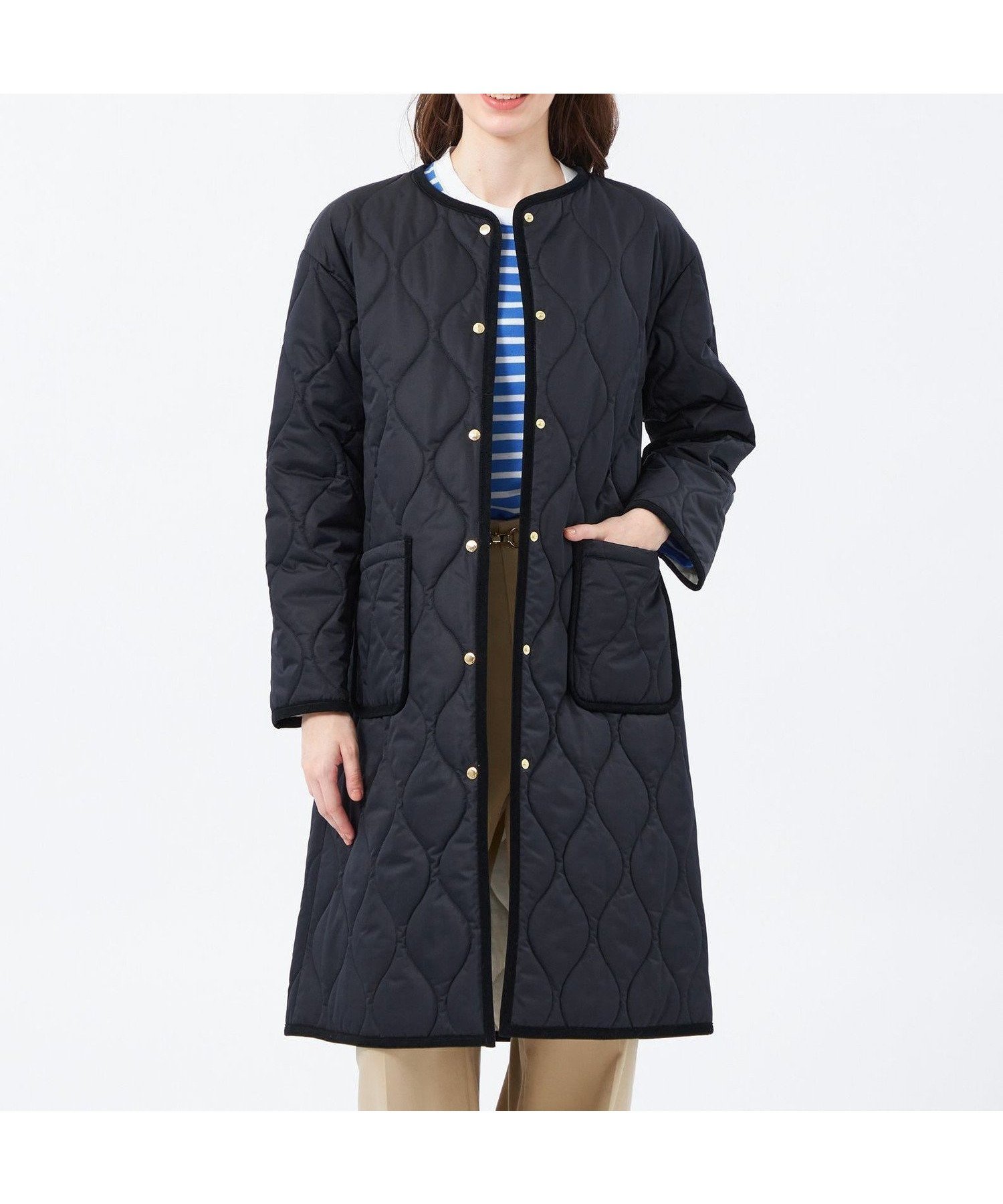 【マッキントッシュ フィロソフィー/MACKINTOSH PHILOSOPHY】の【WEB 一部店舗限定】キルティングロングコート インテリア・キッズ・メンズ・レディースファッション・服の通販 founy(ファニー) 　ファッション　Fashion　レディースファッション　Fashion for Women　アウター　Coat / Outerwear Collection　コート・ロングコート・ピーコート　Long Coats, Peacoats & More　おすすめ　Recommended / Our Picks　コンパクト　Compact, Small Size　コーティング　Coating, Coated Finish　コーデュロイ　Corduroy, Cord Fabric　シンプル　Simple, Minimal　タフタ　Taffeta, Structured Fabric　ドット　Polka Dot, Dot Pattern　パイピング　Piping, Trim Design　冬　Winter / This Winter　秋　Autumn　ネイビー|ID: prp329100004751019 ipo3291000000034539061