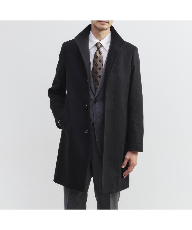 【タケオキクチ/TAKEO KIKUCHI / MEN】の【ウールカシミヤブレンド】ビーバー調 スタンドカラー コート インテリア・キッズ・メンズ・レディースファッション・服の通販 founy(ファニー) ファッション Fashion メンズファッション Fashion for Men エレガント 上品 Elegant スタンド Stand Collar, Upright Stand スマート Smart, Elegant スーツ Suit, Formalwear バランス Balance, Style Balance マフラー Scarf, Muffler 無地 Plain, Solid Color ビジネス 仕事 通勤 Business / Work / Commuting ブラック|ID: prp329100004751324 ipo3291000000034776711