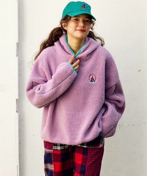 【ゴースローキャラバン/go slow caravan】のボアミドルフーディー (WOMENS) インテリア・キッズ・メンズ・レディースファッション・服の通販 founy(ファニー)  ファッション Fashion レディースファッション Fashion for Women インナー Innerwear スウェット / スエット Sweatshirt, Sweatwear パイピング Piping, Trim Design ボトム Bottoms, Lower Wear ミドル Middle Length, Mid Height リラックス Relax, Relaxed Fit ワイド Wide, Wide Fit 冬 Winter / This Winter パープル|ID: prp329100004751394 ipo3291000000034356803