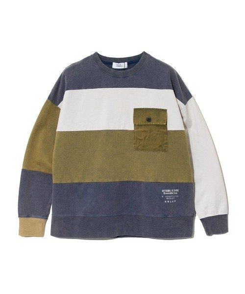 【ゴースローキャラバン/go slow caravan】のKAKELA TRANQUIL/カケラ トランクイル ボーダー切替ポケットクルー (WOMENS) インテリア・キッズ・メンズ・レディースファッション・服の通販 founy(ファニー)  ファッション Fashion レディースファッション Fashion for Women グラフィック Graphic, Graphic Design スウェット / スエット Sweatshirt, Sweatwear ビンテージ Vintage, Retro Style ボーダー Border, Stripe ポケット Pocket, Pocket Detail リメイク Remake, Reconstructed リラックス Relax, Relaxed Fit 切替 Switching, Contrast Panel 定番 Standard, Basic Item 春 Spring ネイビー|ID: prp329100004751562 ipo3291000000034359189