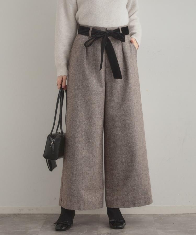 【クチュール ブローチ/Couture Brooch】の【上品華やか・通勤】ラメツイード ワイドパンツ インテリア・キッズ・メンズ・レディースファッション・服の通販 founy(ファニー) 　ファッション　Fashion　レディースファッション　Fashion for Women　パンツ　Pants & Trousers　2025年　2025　2025-2026秋冬・A/W　Autumn/Winter 2025–26 AW25–26　おすすめ　Recommended / Our Picks　サテン　Satin, Glossy Fabric　シンプル　Simple, Minimal　スマート　Smart, Elegant　ツイード　Twill, Twill Weave　ベロア　Velour, Soft Velvet　ポケット　Pocket, Pocket Detail　ミックス　Mix, Mixed Style　リボン　Ribbon, Bow　ワイド　Wide, Wide Fit　エレガント 上品　Elegant　ビジネス 仕事 通勤　Business / Work / Commuting　ブラウン|ID: prp329100004751564 ipo3291000000034619905