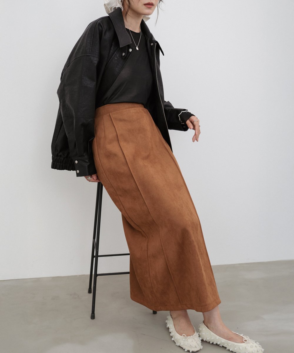 【バブ ブージュルード/Bab Bou Jeloud】の【選べる2タイプ / 低身長~高身長向けサイズあり】スウェードロングスカート インテリア・キッズ・メンズ・レディースファッション・服の通販 founy(ファニー) 　ファッション　Fashion　レディースファッション　Fashion for Women　スカート　Skirts　ロングスカート　Long Skirts / Maxi & Midi Skirts　カットソー　Cut and Sewn Top　カーディガン　Cardigan, Knitwear　ガーリー　Girly, Feminine Style　ショート　Short, Short Length　シンプル　Simple, Minimal　スマート　Smart, Elegant　タイトスカート　Pencil Skirt, Tight Skirt　チェック　Check, Plaid, Tartan　ビスチェ　Bustier, Corset Top　フレア　Flare, Flared　ベスト　Vest, Waistcoat　ベロア　Velour, Soft Velvet　再入荷　Restock / Back in Stock　おすすめ　Recommended / Our Picks　CAMEL|ID: prp329100004751604 ipo3291000000034652055