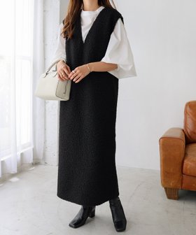 【アンドミー/andme】のフェイクリング ウール Vネック ボア ワンピース 人気、トレンドファッション・服の通販 founy(ファニー) ファッション Fashion レディースファッション Fashion for Women ワンピース Dresses カットソー Cut and Sewn Top コンパクト Compact, Small Size ストレート Straight, Straight Cut ポケット Pocket, Pocket Detail 楽ちん Easy Fit, Comfortable |ID:prp329100004751693
