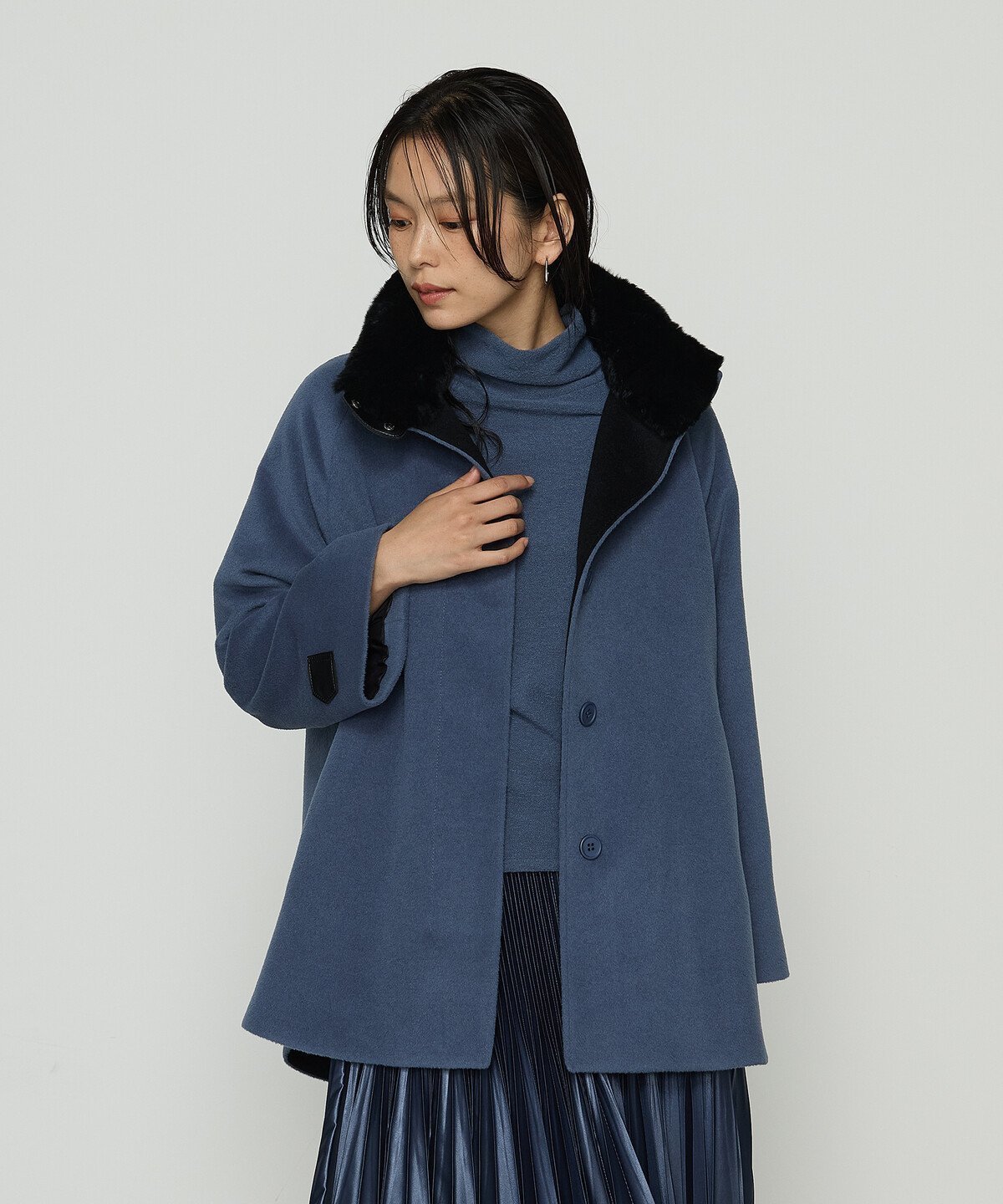 【コムサ/COMME CA】のアンゴラウール ・Aラインショートコート インテリア・キッズ・メンズ・レディースファッション・服の通販 founy(ファニー) 　ファッション　Fashion　レディースファッション　Fashion for Women　アウター　Coat / Outerwear Collection　コート・ロングコート・ピーコート　Long Coats, Peacoats & More　アンゴラ　Angora Knitwear　インナー　Innerwear　軽量　Lightweight, Ultra Light　スタンド　Stand Collar, Upright Stand　スリーブ　Sleeve, Long Sleeve / Short Sleeve　ダブル　Double, Double-Breasted　ドット　Polka Dot, Dot Pattern　ドレープ　Drape, Draping Fabric　定番　Standard, Basic Item　フェイス　Face, Facial Design　フェミニン　Feminine, Girly　ポケット　Pocket, Pocket Detail　ワイド　Wide, Wide Fit　エレガント 上品　Elegant　22:ヘイズブルー|ID: prp329100004751699 ipo3291000000034518527