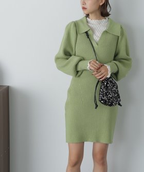 【フリーズマート/FREE'S MART】のパフスリーブスキッパー襟ニットミニワンピース 人気、トレンドファッション・服の通販 founy(ファニー) ファッション Fashion レディースファッション Fashion for Women ワンピース Dresses シェイプ Shape, Slim Fit スキッパー Skipper, Open Collar スリーブ Sleeve, Long Sleeve / Short Sleeve |ID:prp329100004751716
