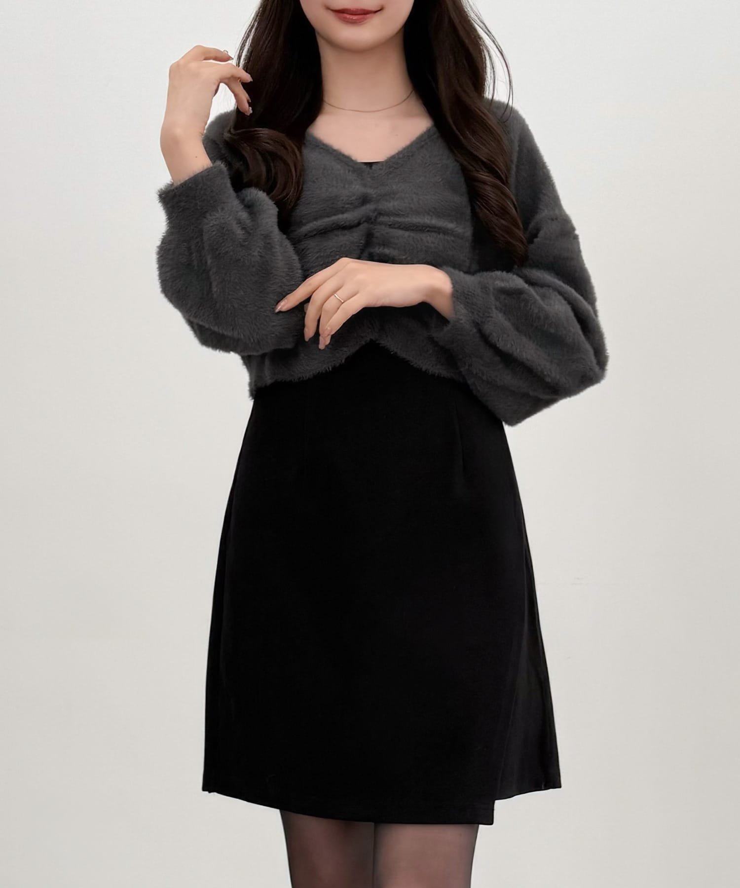 【ジュノア/JUNOAH】のCENEA 2WAYギャザーシャギーニット+ミニキャミワンピース インテリア・キッズ・メンズ・レディースファッション・服の通販 founy(ファニー) 　ファッション　Fashion　レディースファッション　Fashion for Women　ワンピース　Dresses　キャミソールワンピース　Camisole Dresses　チャコール|ID: prp329100004751755 ipo3291000000034361992