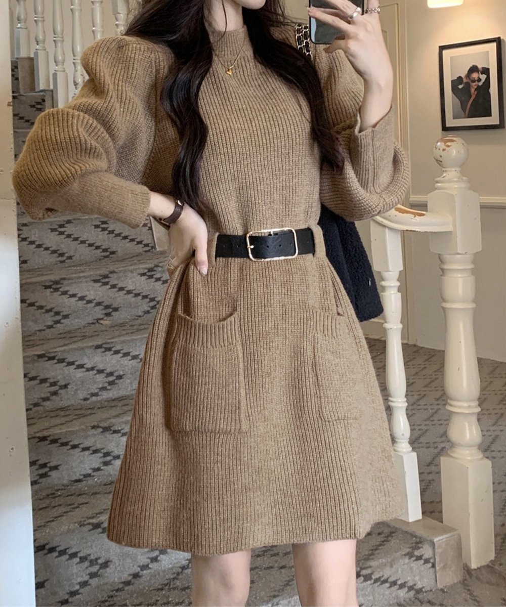 【ミニミニストア/miniministore】のベルト付きニットワンピースウエストマーク 人気、トレンドファッション・服の通販 founy(ファニー) 　ファッション　Fashion　レディースファッション　Fashion for Women　ワンピース　Dresses　ニットワンピース　Knit Dresses　ベルト&ウエストマーク　Belts & Waist Accessories　アクリル　Acrylic Material　ショート　Short, Short Length　フェミニン　Feminine, Girly　リブニット　Rib Knit, Ribbed Knit　ロング　Long, Long-Length　無地　Plain, Solid Color　A/W・秋冬　Autumn/Winter　長袖　Long Sleeve, Full Sleeve　 other-1|ID: prp329100004751765 ipo3291000000034510189