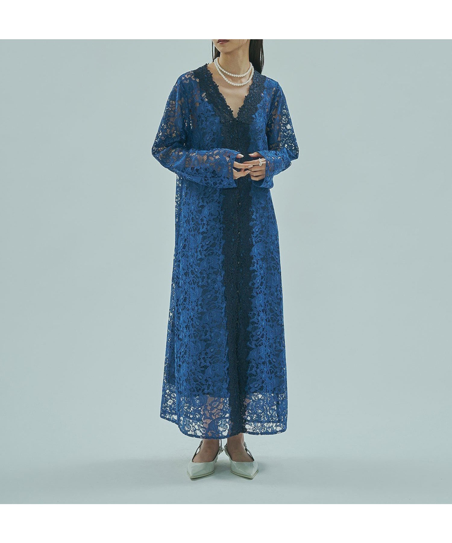 【ローズバッド/ROSE BUD】のLACE GOWN DRESS インテリア・キッズ・メンズ・レディースファッション・服の通販 founy(ファニー) 　ファッション　Fashion　レディースファッション　Fashion for Women　ワンピース　Dresses　フォーマル・パーティードレス・結婚式用ドレス　Elegant & Casual Dresses　オケージョン　Occasion Wear　ガウン　Gown, Robe　デニム　Denim, Jeans Material　ドレス　Dress, One-Piece　ベーシック　Basic, Essential　レース　Lace, Lace Fabric　BLUE|ID: prp329100004751769 ipo3291000000034362085