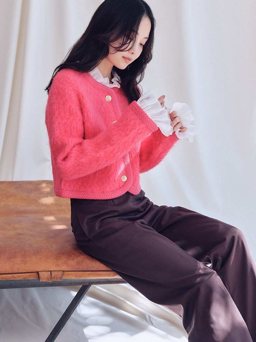 【スナイデル/SNIDEL】のファーライクフリルニットジャケット インテリア・キッズ・メンズ・レディースファッション・服の通販 founy(ファニー) 　ファッション　Fashion　レディースファッション　Fashion for Women　アウター　Coat / Outerwear Collection　レディースジャケット・軽アウター　Jackets　エレガント 上品　Elegant　コンパクト　Compact, Small Size　今季　This Season, Current Season　シフォン　Chiffon, Lightweight Fabric　ジャケット　Jacket, Outerwear　ストレート　Straight, Straight Cut　スマート　Smart, Elegant　フェミニン　Feminine, Girly　フリル　Frill, Ruffle　ロング　Long, Long-Length　おすすめ　Recommended / Our Picks　PNK[066]|ID: prp329100004752129 ipo3291000000034367659