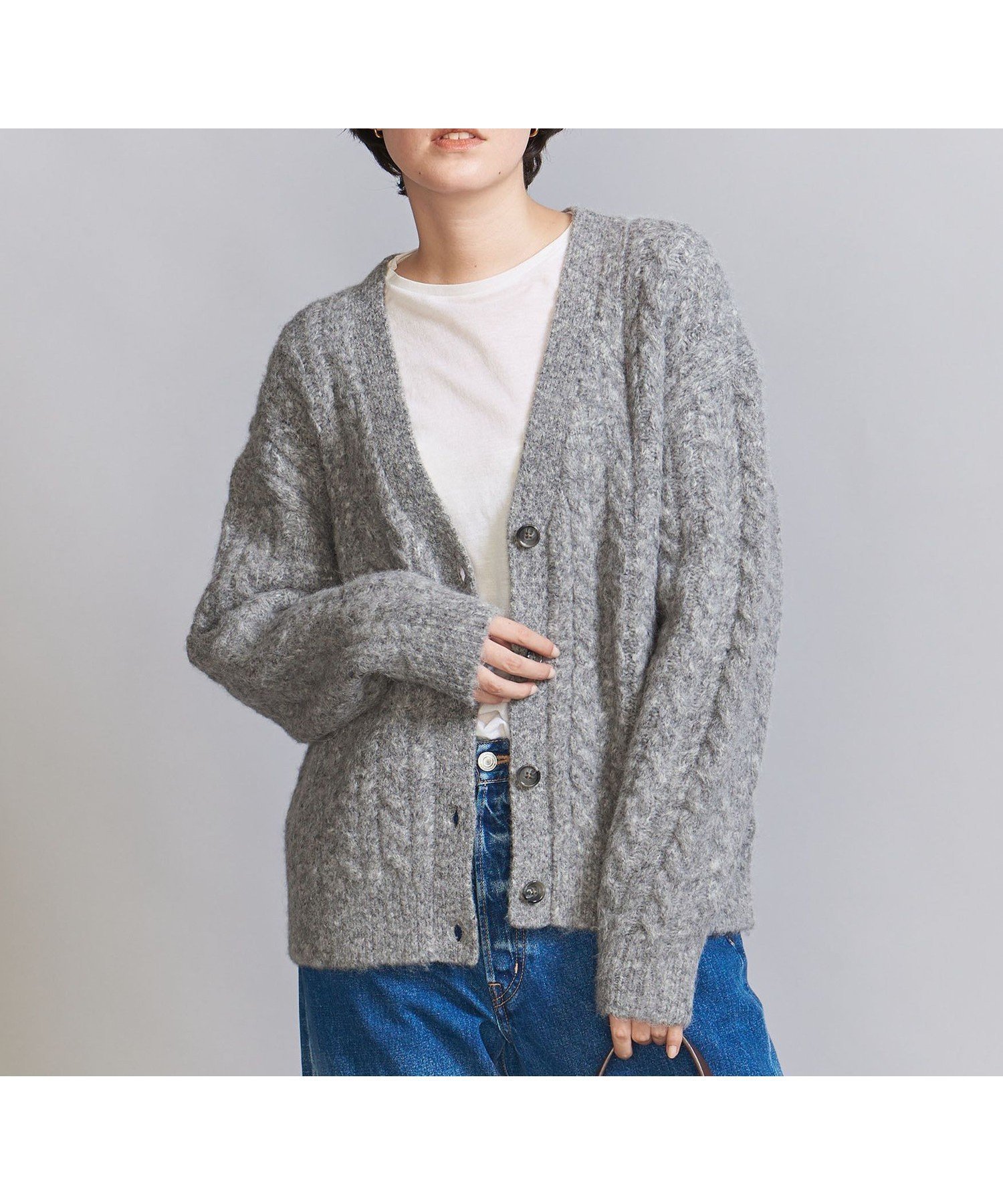 【ユナイテッドアローズ/UNITED ARROWS】のケーブルニット カーディガン -2WAY- インテリア・キッズ・メンズ・レディースファッション・服の通販 founy(ファニー) 　ファッション　Fashion　レディースファッション　Fashion for Women　トップス・カットソー　Cut & Sew Tops　ニット　Knit Tops & Sweaters　カーディガン・羽織り　Layered Style Cardigans　カシュクール　Wrap Design　カーディガン　Cardigan, Knitwear　シンプル　Simple, Minimal　デニム　Denim, Jeans Material　ボトム　Bottoms, Lower Wear　ランダム　Random, Irregular　アウトレット　Outlet / Clearance　MD.GRAY|ID: prp329100004752200 ipo3291000000034730352