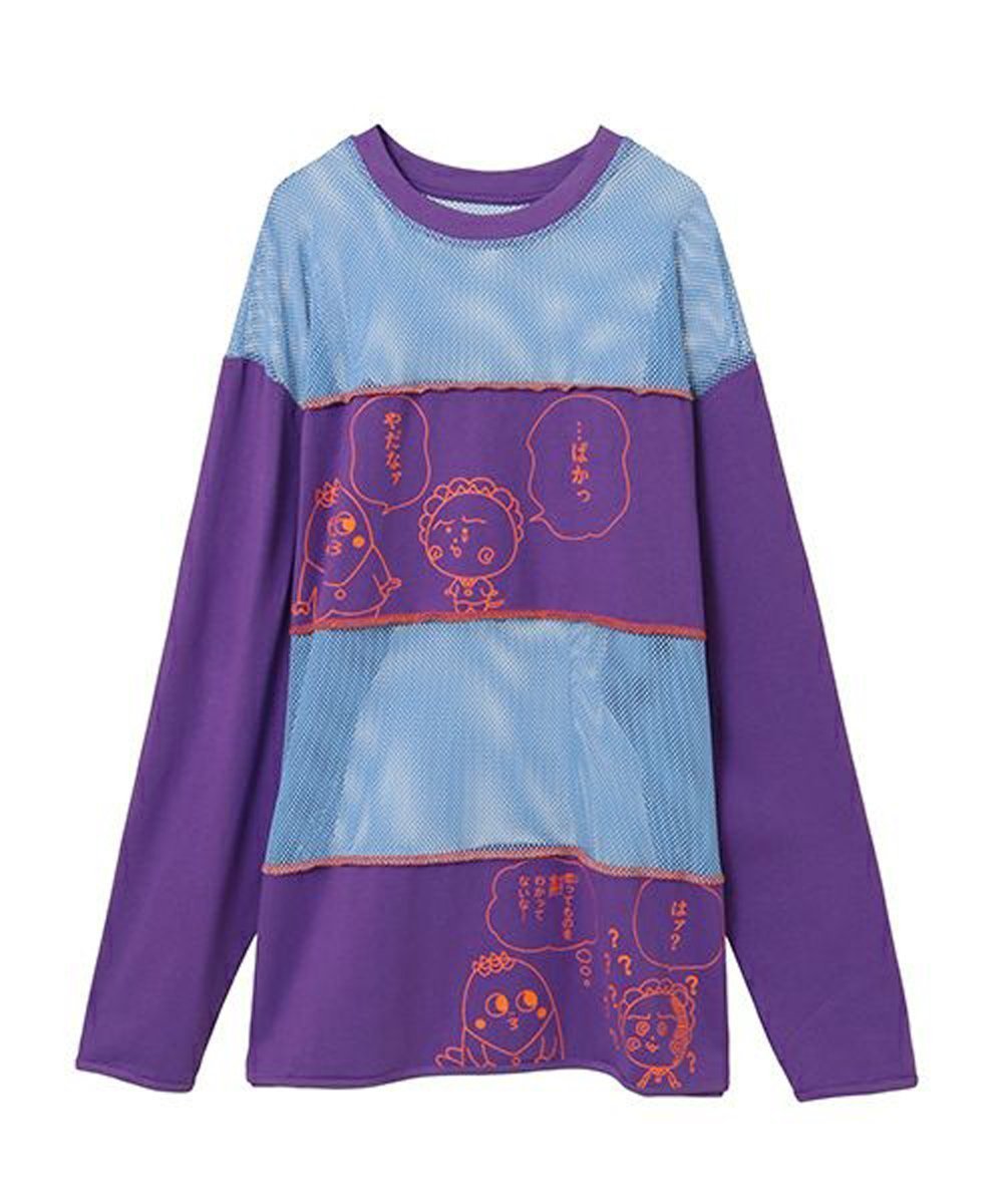 【キャンディストリッパー/Candy Stripper】のコジコジと次郎の会話 PATHED TOPS インテリア・キッズ・メンズ・レディースファッション・服の通販 founy(ファニー)  ファッション Fashion レディースファッション Fashion for Women トップス・カットソー Cut & Sew Tops インナー Innerwear スペシャル Special, Limited Edition ドッキング Docking, Mixed Material パープル Purple, Violet プリント Print, Printed Pattern メッシュ Mesh, Net Fabric リメイク Remake, Reconstructed PURPLE×LIGHT BLUE|ID: prp329100004752327 ipo3291000000034370501