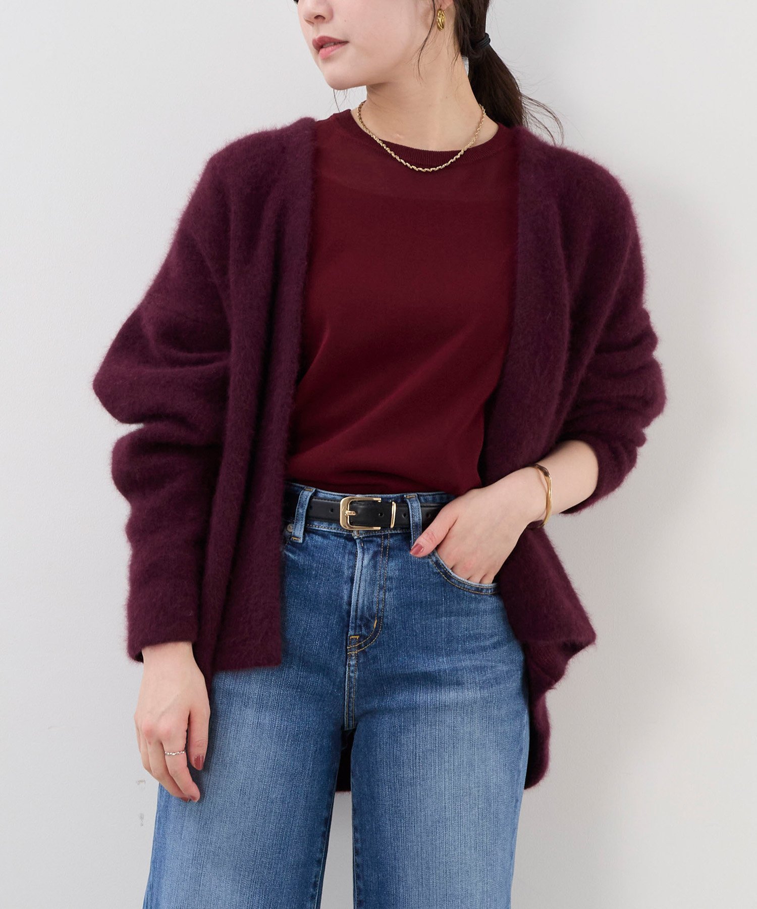 【マイカ ディール/MICA & DEAL】のラクーンデュアルカーディガン インテリア・キッズ・メンズ・レディースファッション・服の通販 founy(ファニー) 　ファッション　Fashion　レディースファッション　Fashion for Women　トップス・カットソー　Cut & Sew Tops　カーディガン・羽織り　Layered Style Cardigans　インナー　Innerwear　ダウン　Down, Puffer　定番　Standard, Basic Item　バランス　Balance, Style Balance　レース　Lace, Lace Fabric　エレガント 上品　Elegant　WINE|ID: prp329100004752380 ipo3291000000034520145