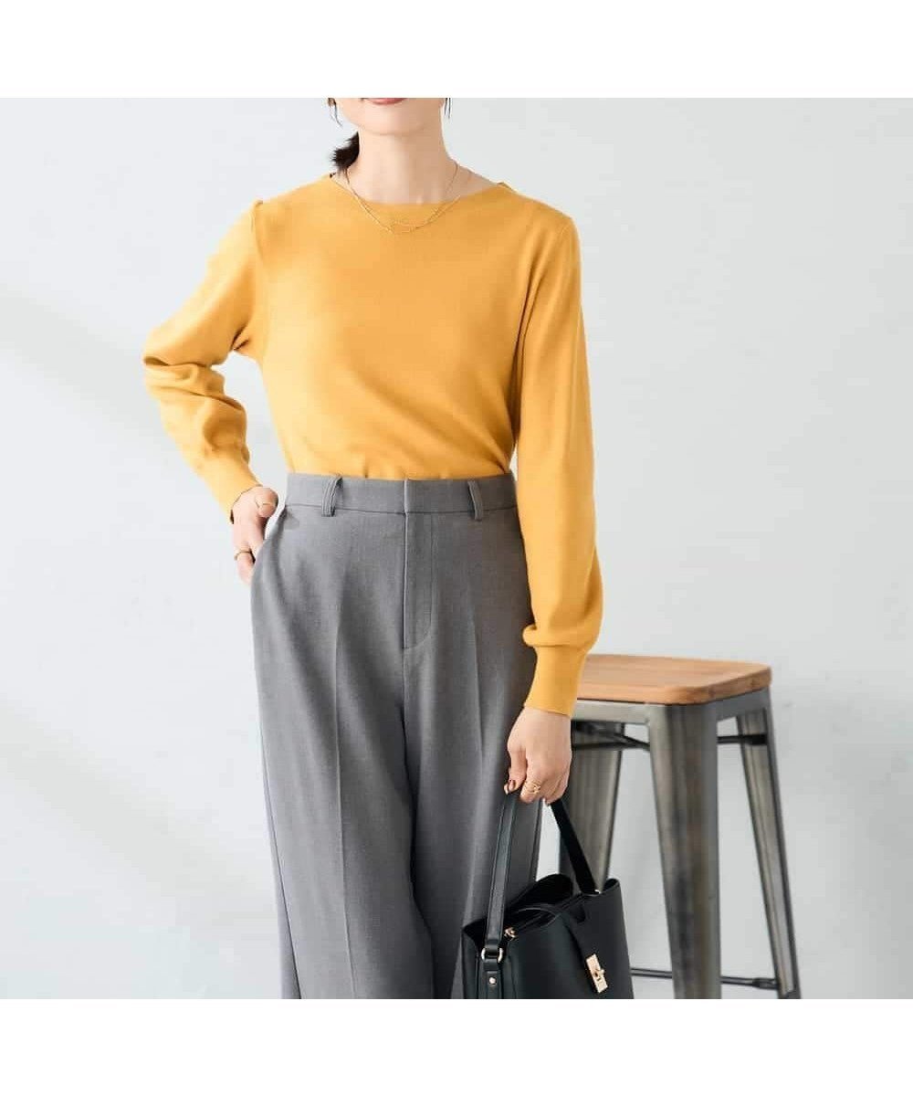 【アー ヴェー ヴェー/a.v.v】の【洗える】ボートネック美ラクるパフスリーブニット インテリア・キッズ・メンズ・レディースファッション・服の通販 founy(ファニー) 　ファッション　Fashion　レディースファッション　Fashion for Women　トップス・カットソー　Cut & Sew Tops　ニット　Knit Tops & Sweaters　アンサンブル　Ensemble Set　インナー　Innerwear　洗える　Machine Washable　カーディガン　Cardigan, Knitwear　ジャケット　Jacket, Outerwear　スリーブ　Sleeve, Long Sleeve / Short Sleeve　デコルテ　Décolleté, Neckline　トレンド　Trend, Trending Now　人気　Popular, Best Seller　長袖　Long Sleeve, Full Sleeve　ボトム　Bottoms, Lower Wear　再入荷　Restock / Back in Stock　ビジネス 仕事 通勤　Business / Work / Commuting　マスタード|ID: prp329100004752399 ipo3291000000034532156