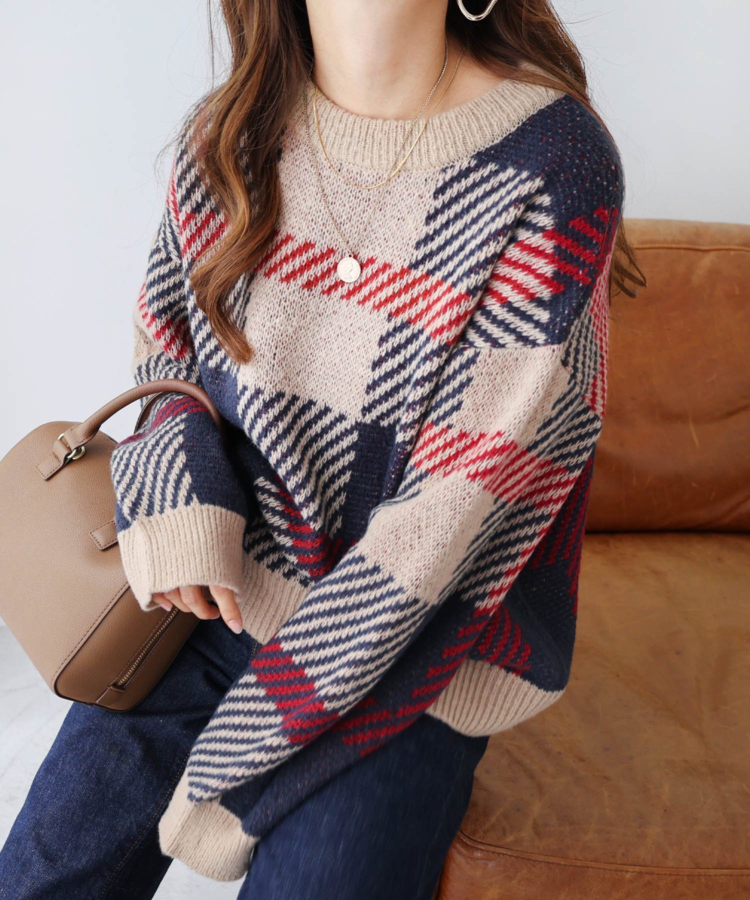 【アンドミー/andme】のモヘアライク チェックジャガード ニットトップス インテリア・キッズ・メンズ・レディースファッション・服の通販 founy(ファニー) ファッション Fashion レディースファッション Fashion for Women トップス・カットソー Cut & Sew Tops ニット Knit Tops & Sweaters コンパクト Compact, Small Size チェック Check, Plaid, Tartan バランス Balance, Style Balance ボトム Bottoms, Lower Wear 冬 Winter / This Winter ベージュ|ID: prp329100004752420 ipo3291000000034602176