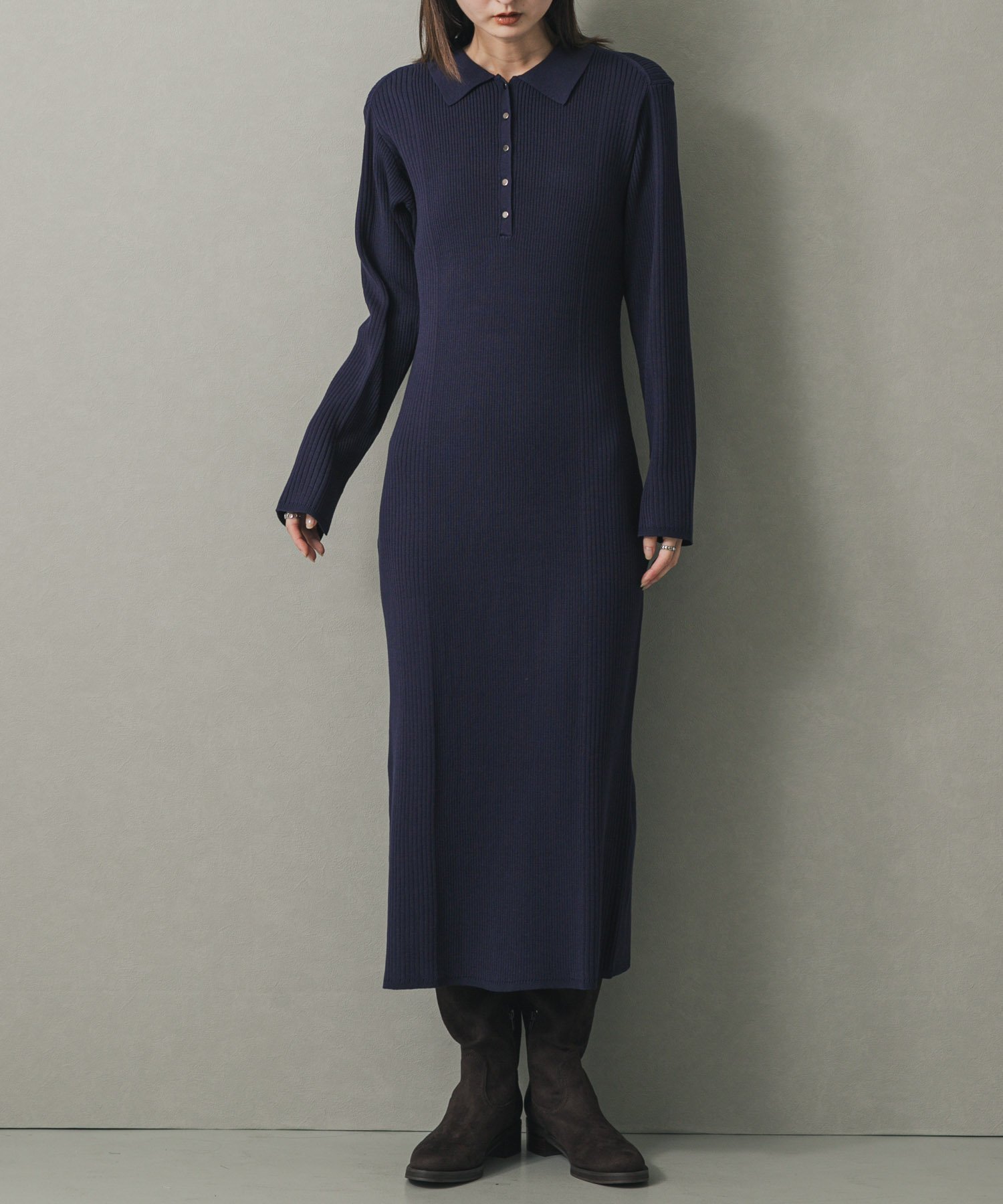 【センスオブプレイス/SENSE OF PLACE by URBAN RESEARCH】のエリツキリブニットワンピース インテリア・キッズ・メンズ・レディースファッション・服の通販 founy(ファニー)  ファッション Fashion レディースファッション Fashion for Women ワンピース Dresses ニットワンピース Knit Dresses 2025年 2025 2025-2026秋冬・A/W Autumn/Winter 2025–26 AW25–26 冬 Winter / This Winter リラックス Relax, Relaxed Fit エレガント 上品 Elegant A/W・秋冬 Autumn/Winter NAVY|ID: prp329100004752440 ipo3291000000034371740